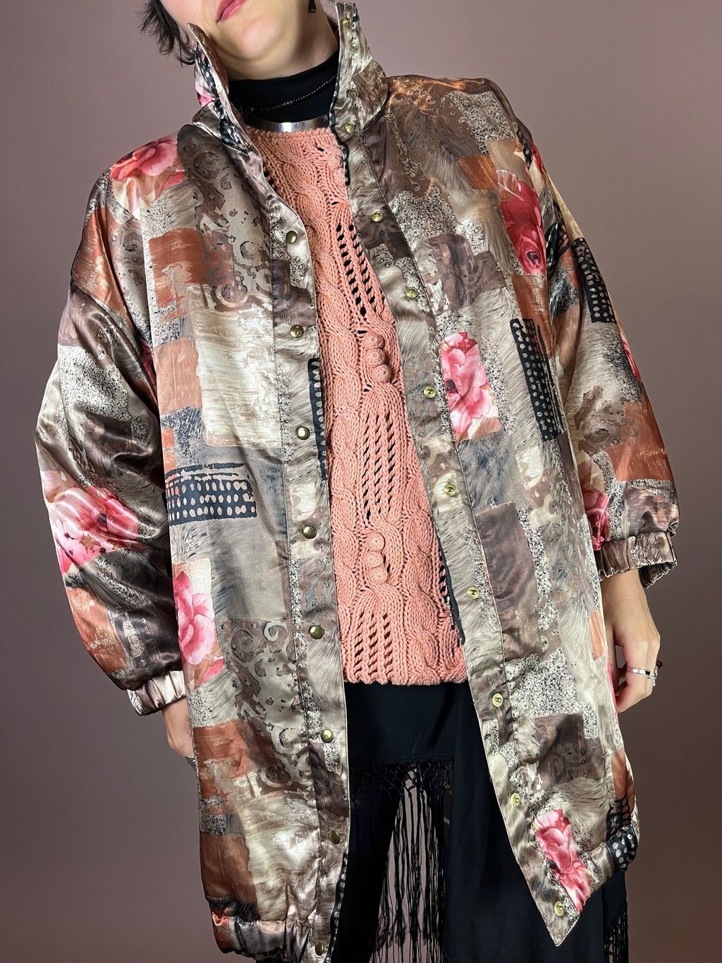 Satin Jacke Rosenprint Patchwork Shirley Gr.
