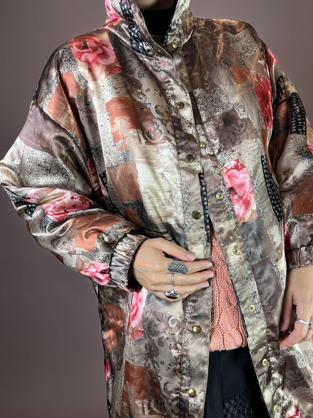 Satin Jacke Rosenprint Patchwork Shirley Gr.