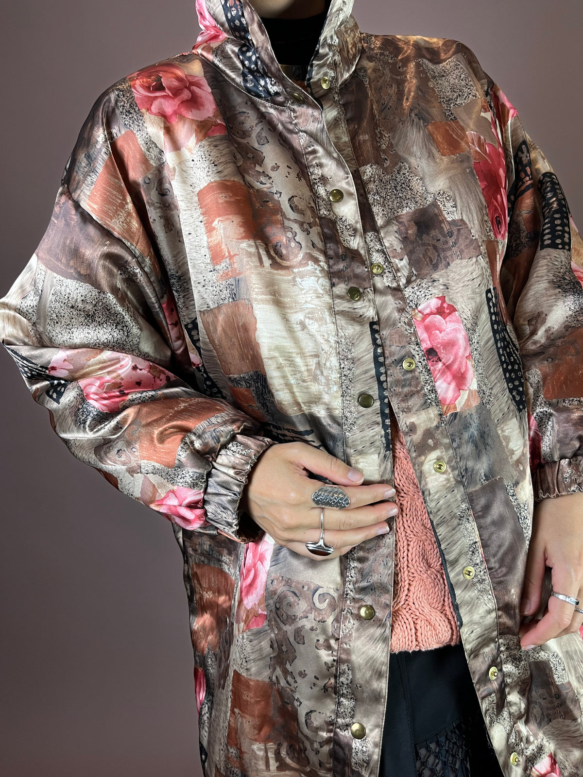 Satin Jacke Rosenprint Patchwork Shirley Gr.