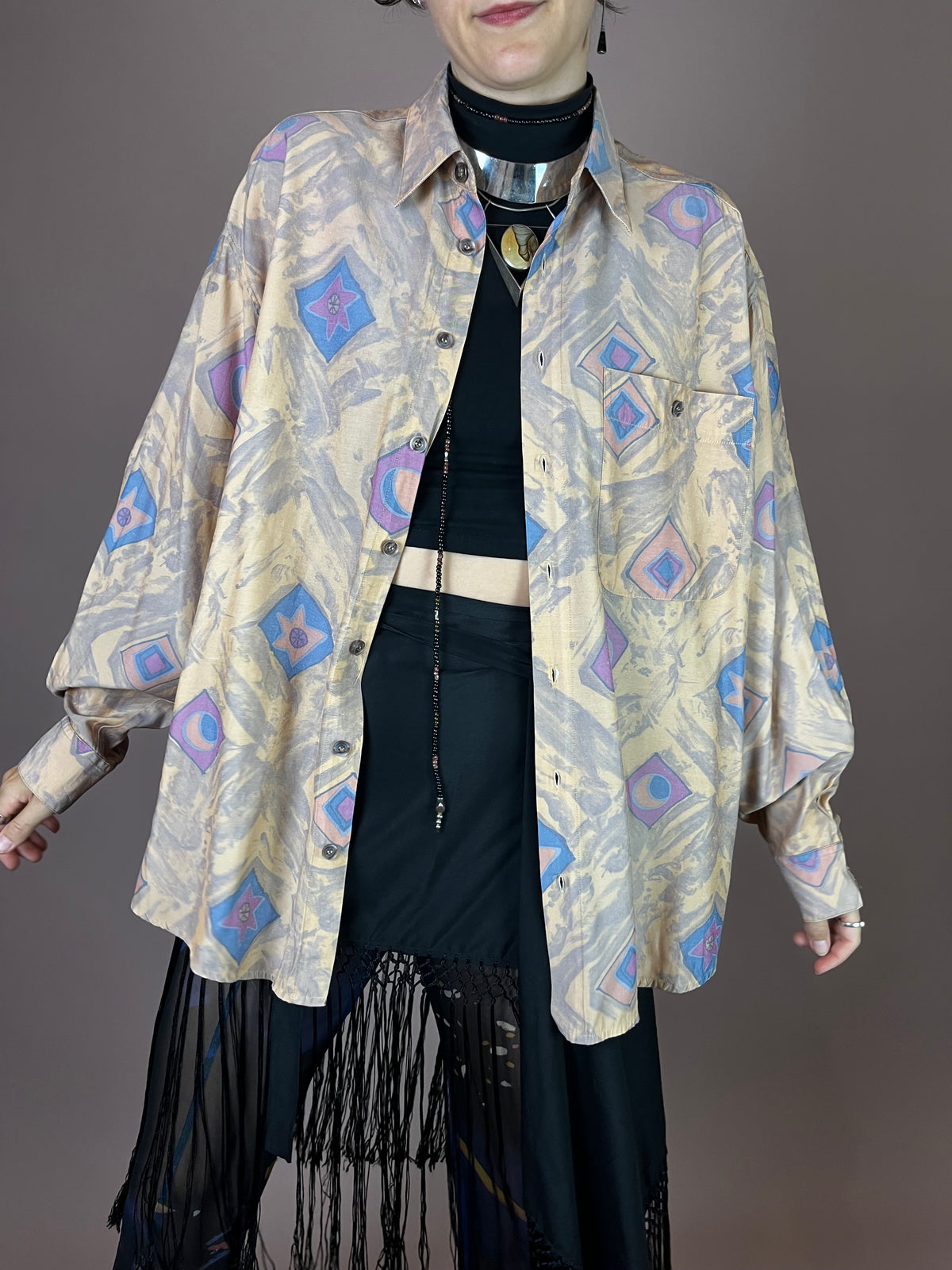 Hemd Rauten Print Beige Gr. L