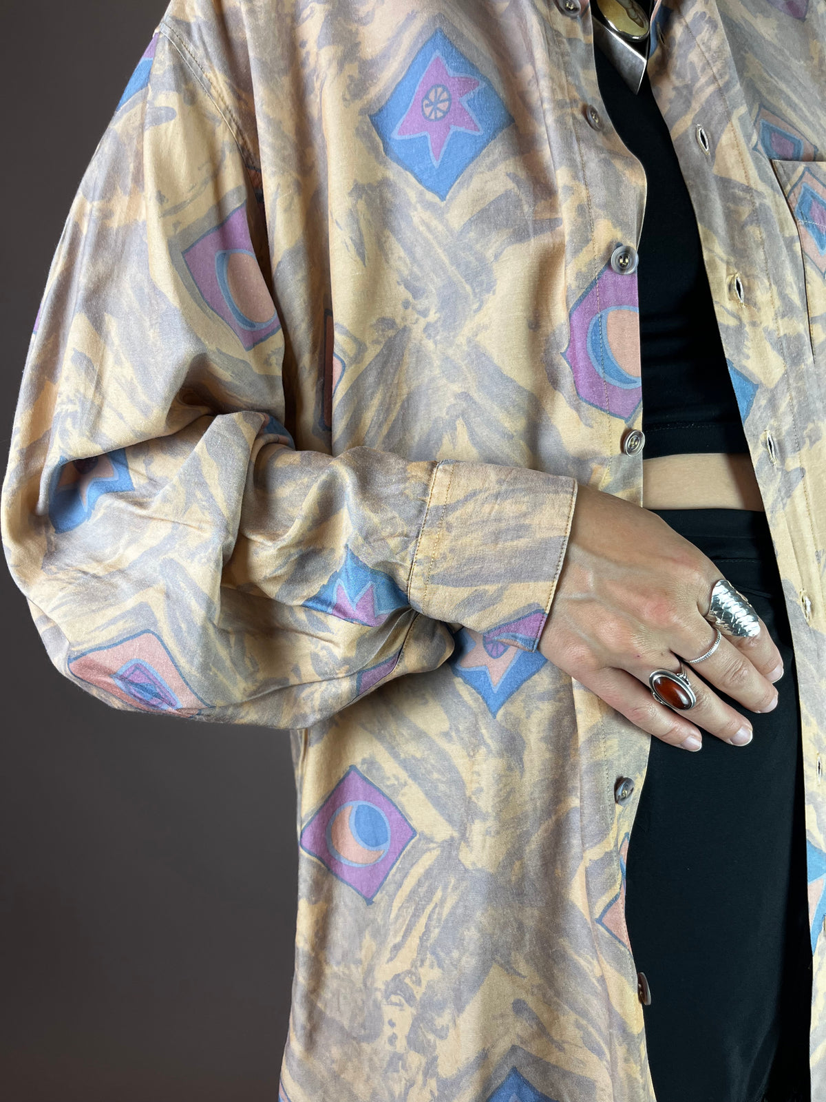 Hemd Rauten Print Beige Gr. L