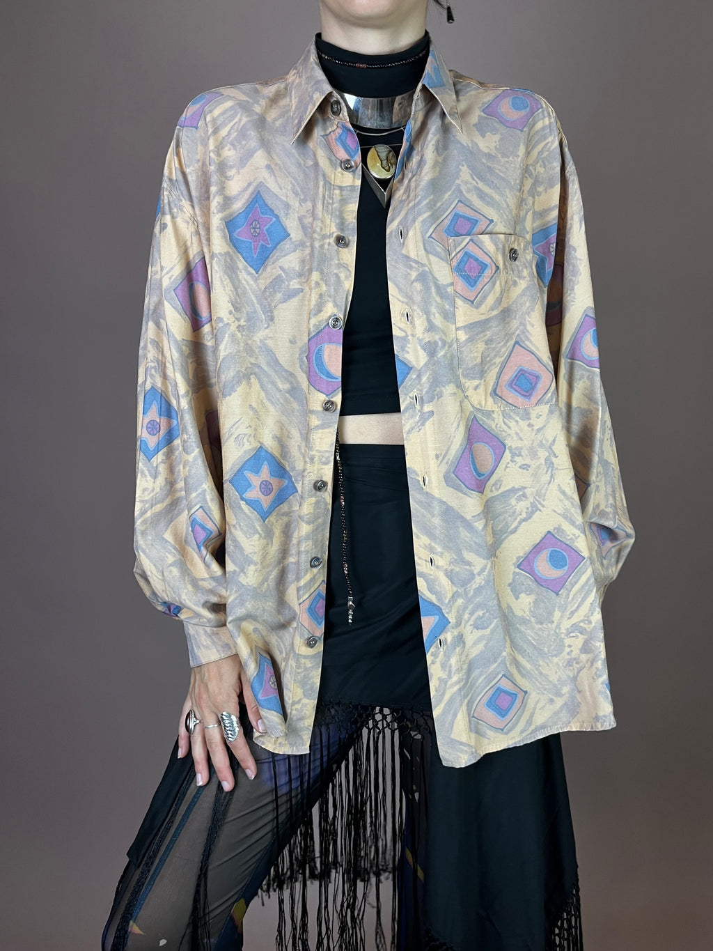 Hemd Rauten Print Beige Gr. L
