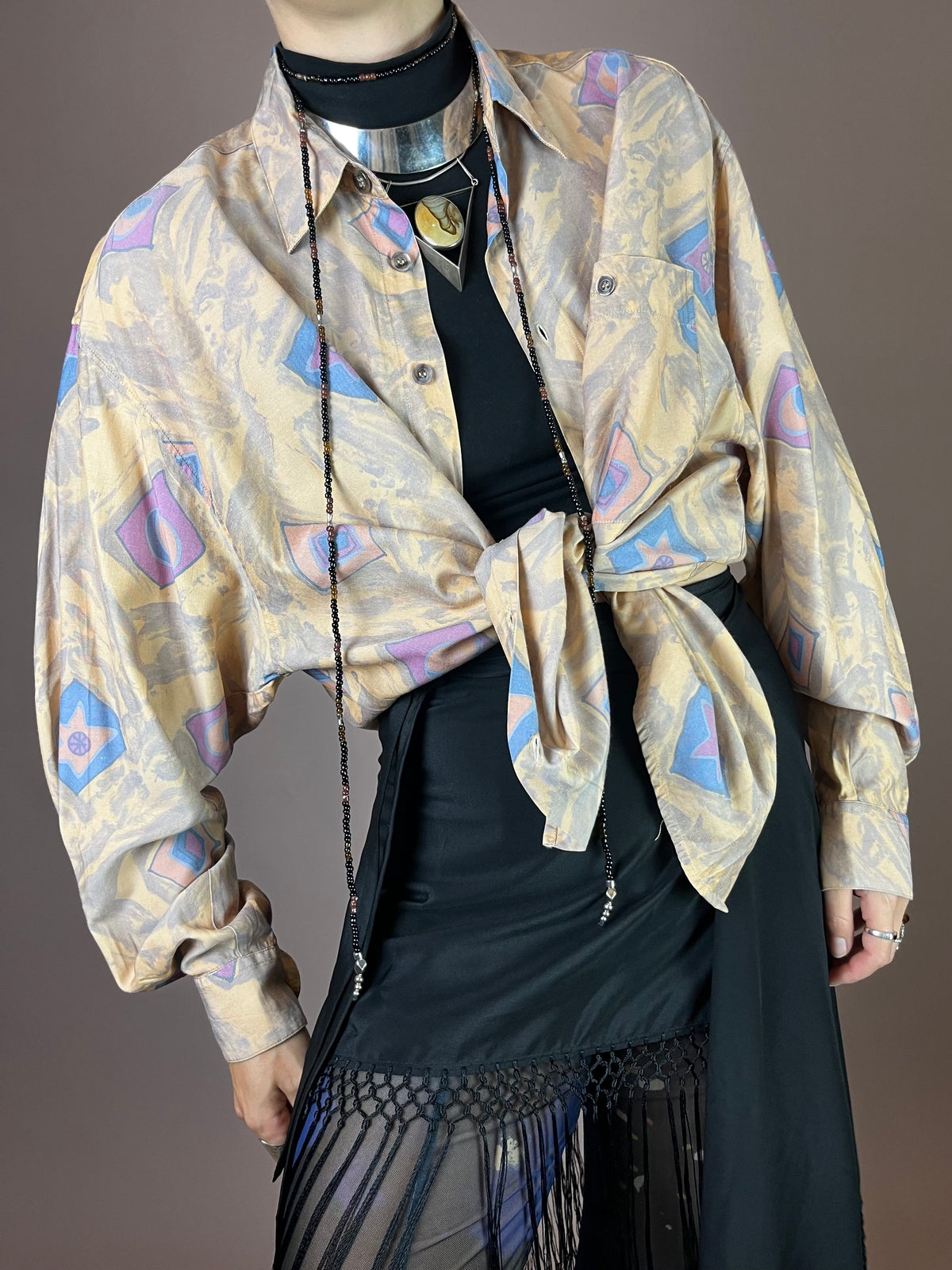 Hemd Rauten Print Beige Gr. L