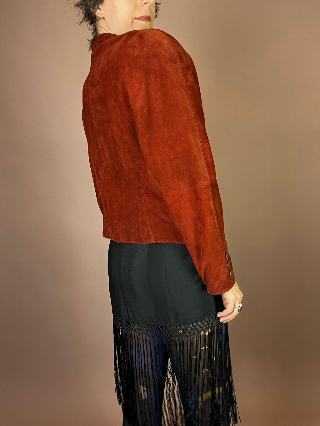 Wildlederjacke Rostrot Cropped Knopfleiste Gr. 40