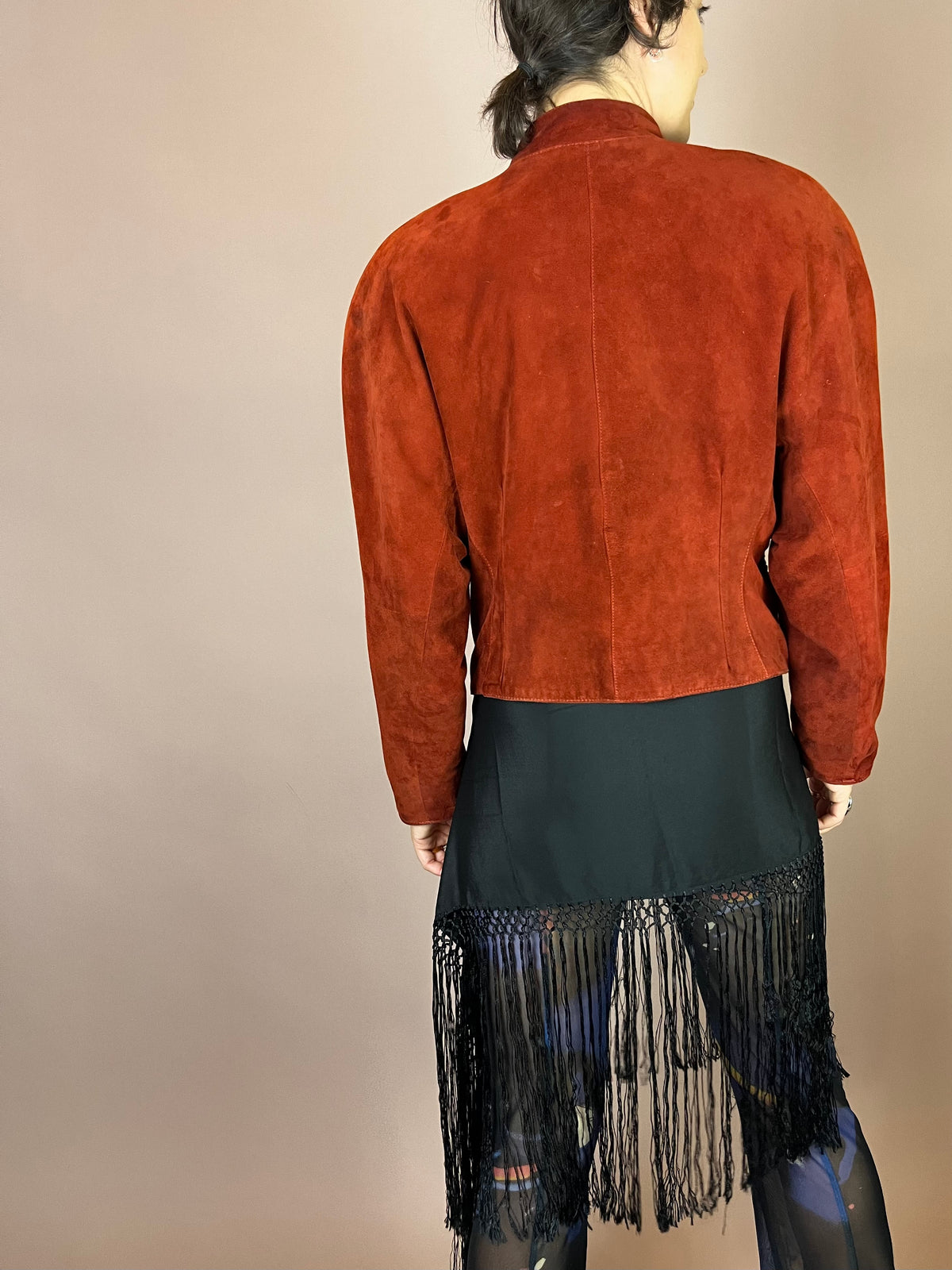 Wildlederjacke Rostrot Cropped Knopfleiste Gr. 40