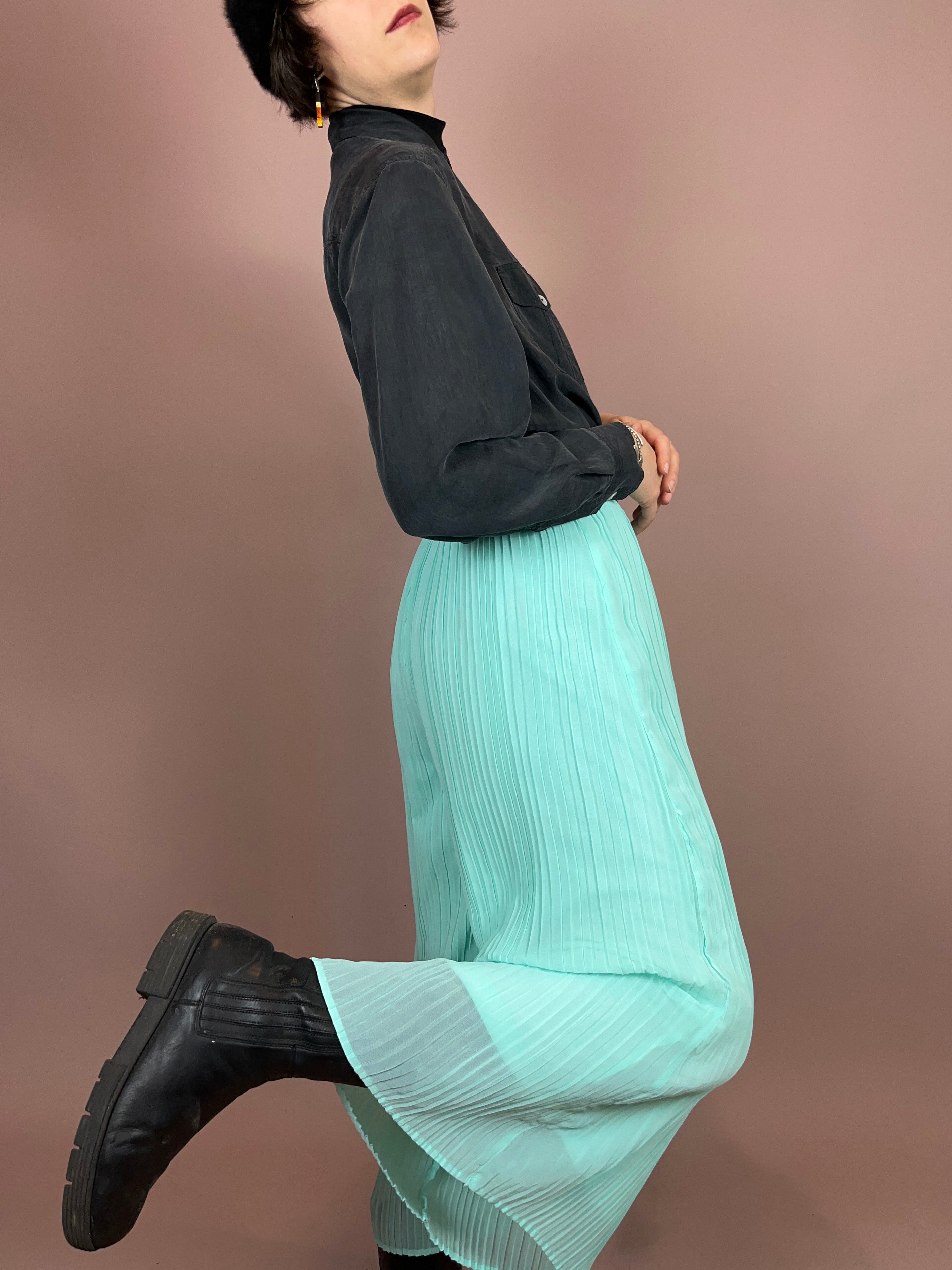 Culotte Plissiert Türkis High Waist Gr. 38