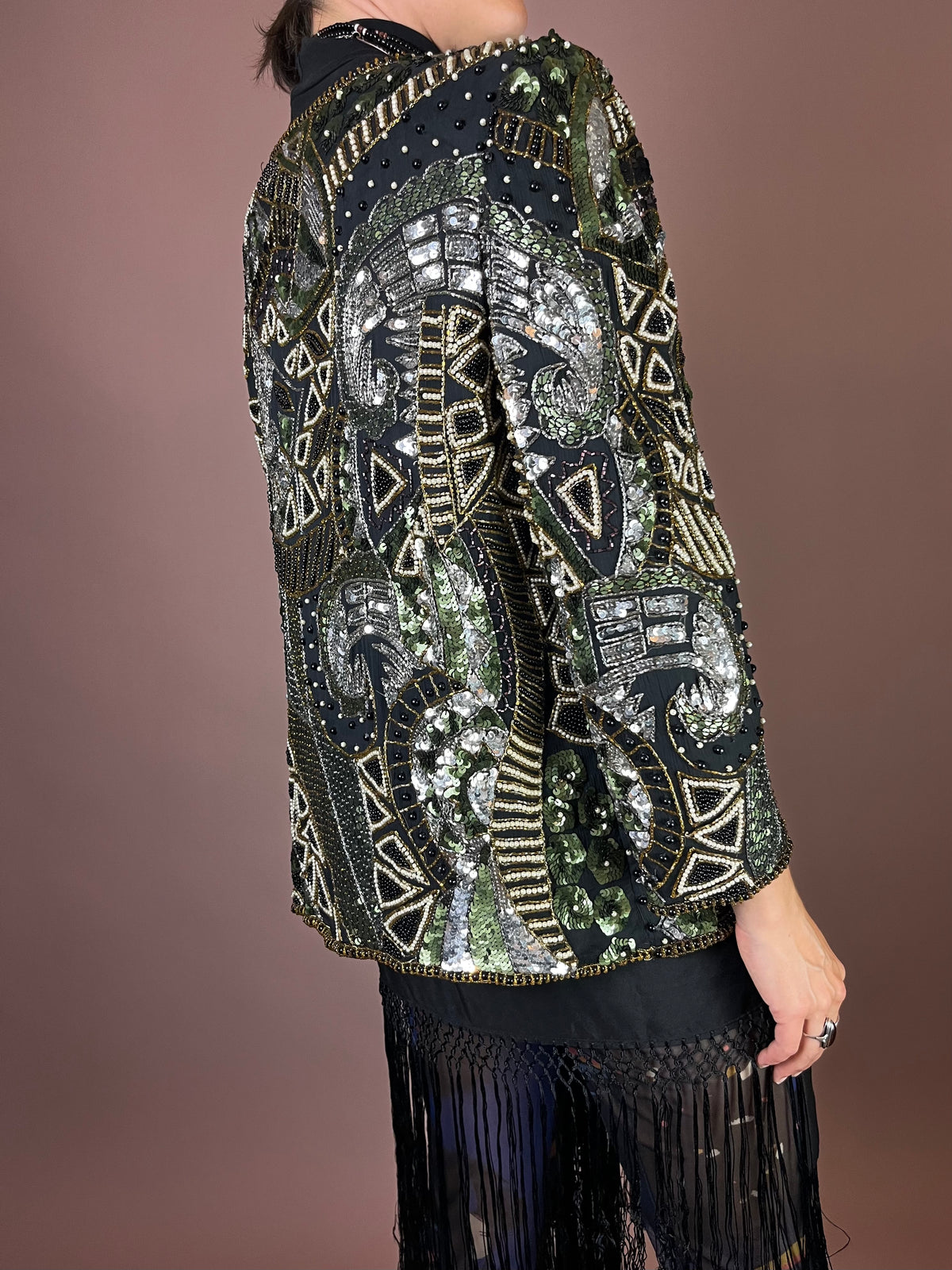 Seidenjacke Pailletten Art Deco Frank Usher Gr. 38/40