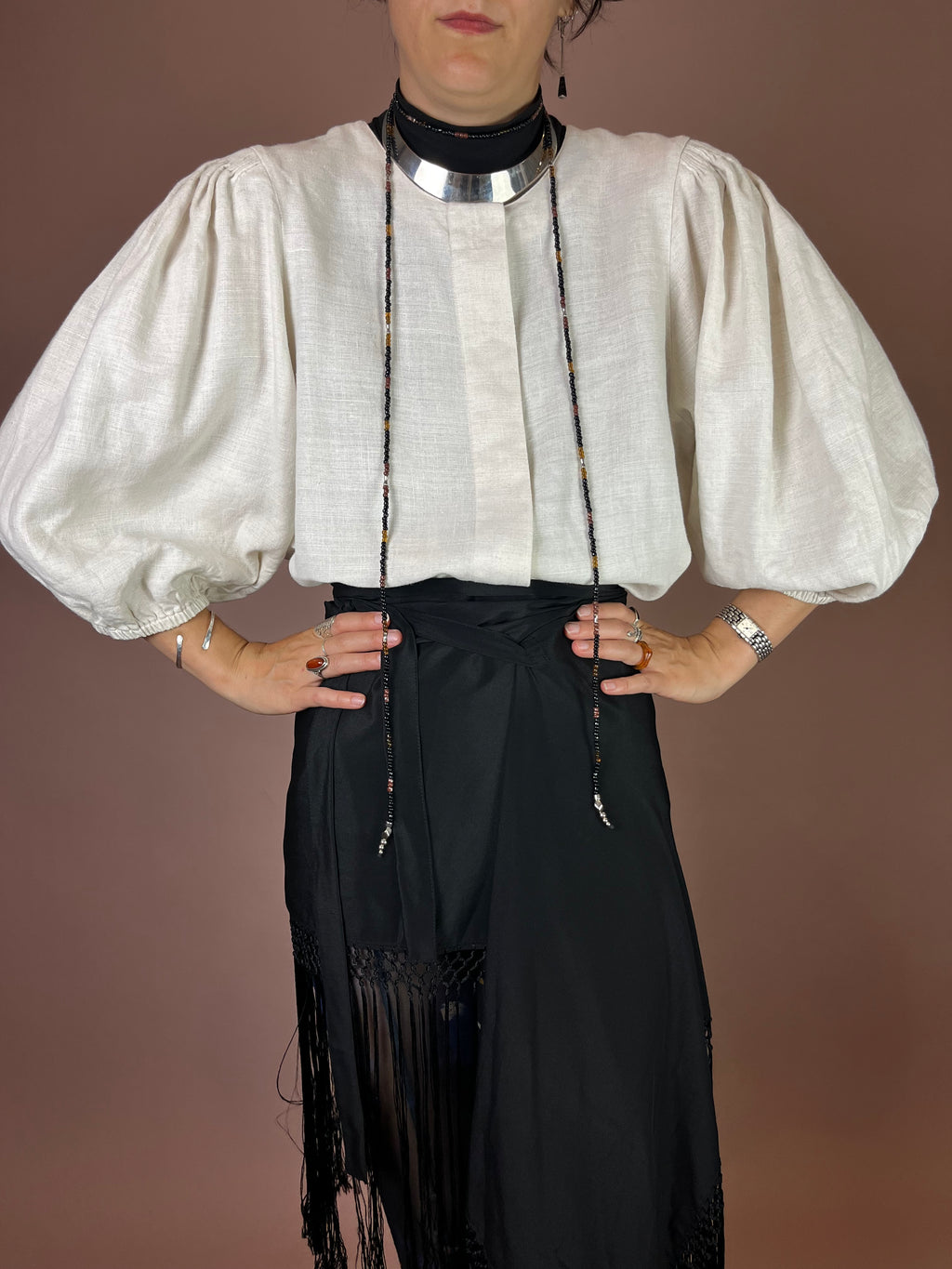 Leinenbluse Creme Ballonärmel Hess Frackmann Gr. 42