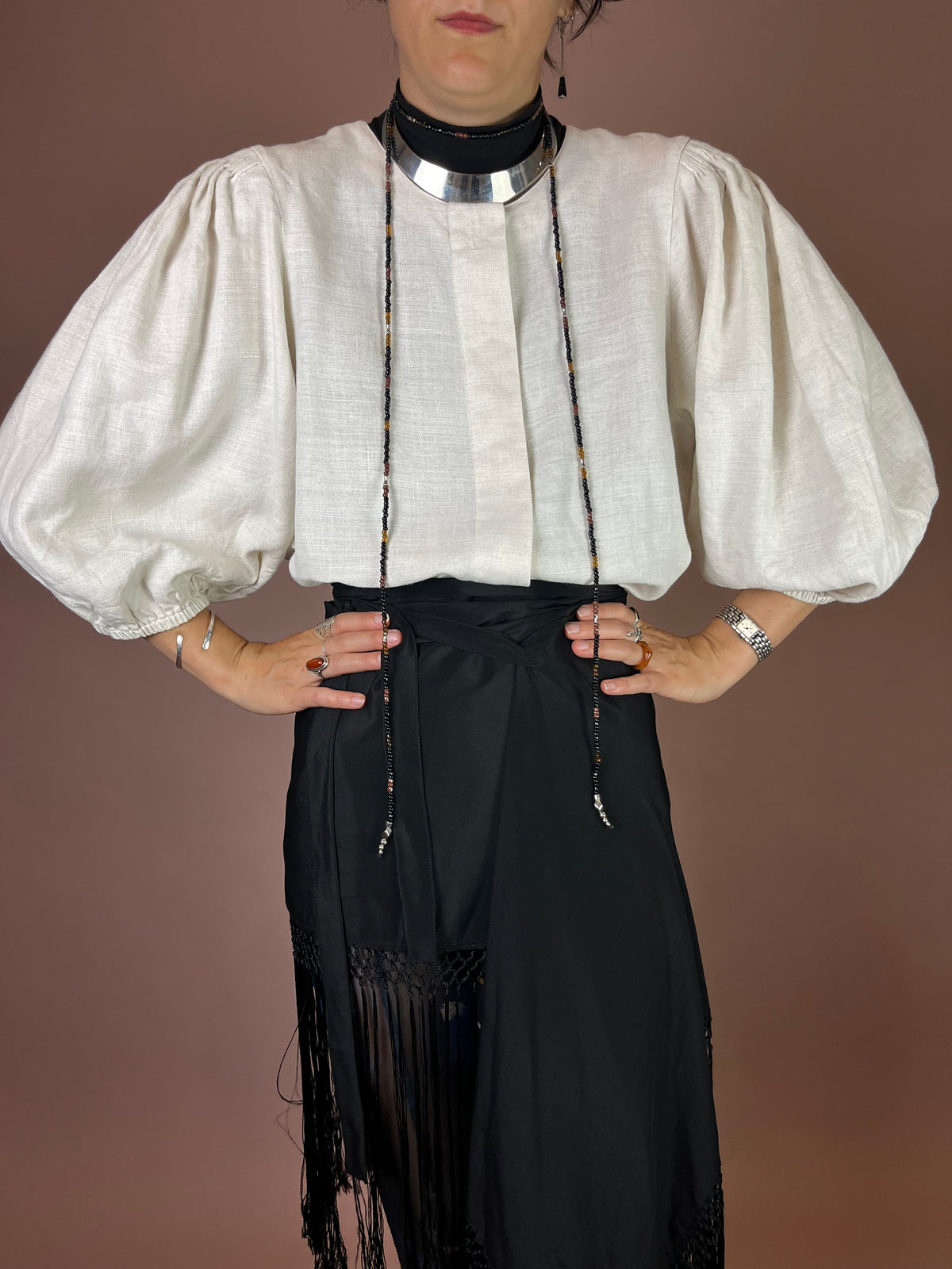 Leinenbluse Creme Ballonärmel Hess Frackmann Gr. 42