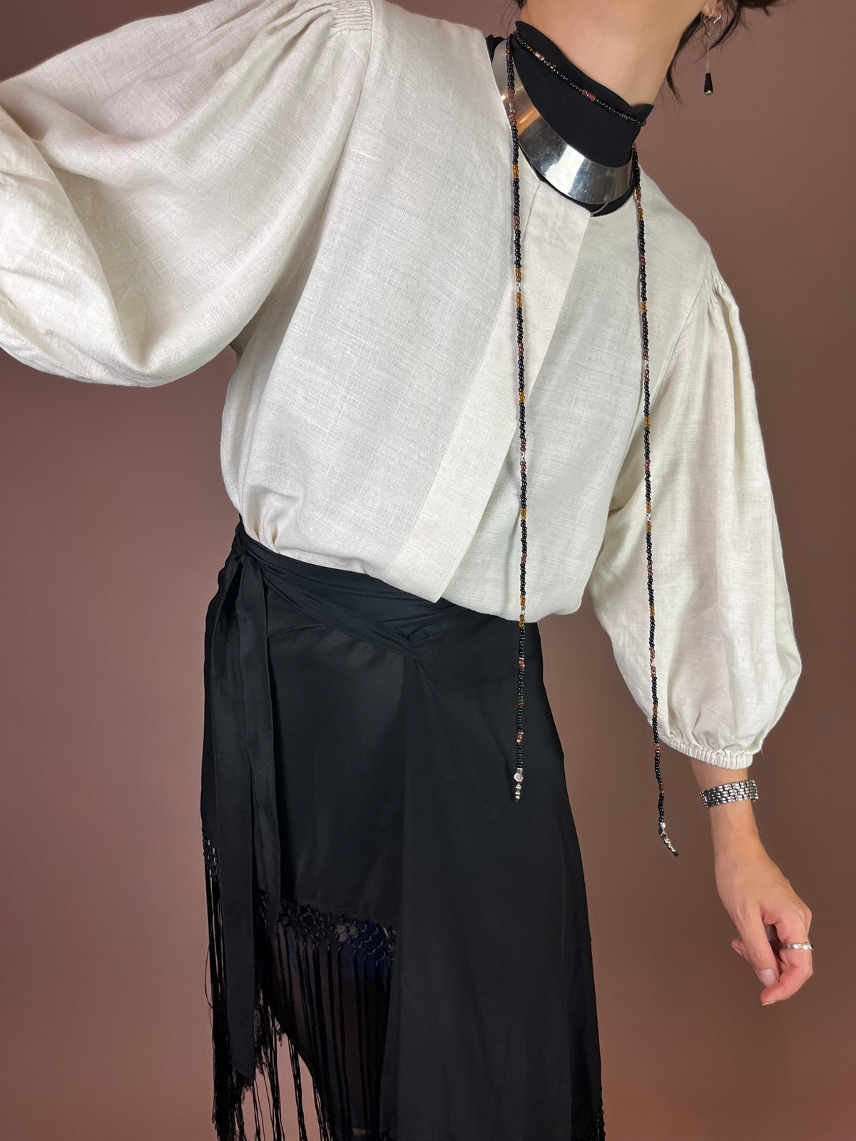 Leinenbluse Creme Ballonärmel Hess Frackmann Gr. 42