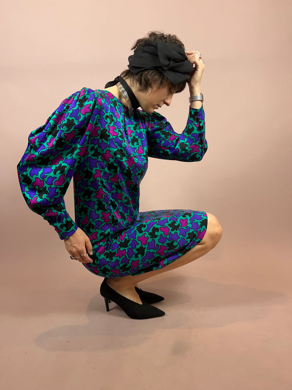 Seidenkleid Puffärmel Türkis Gr. 36