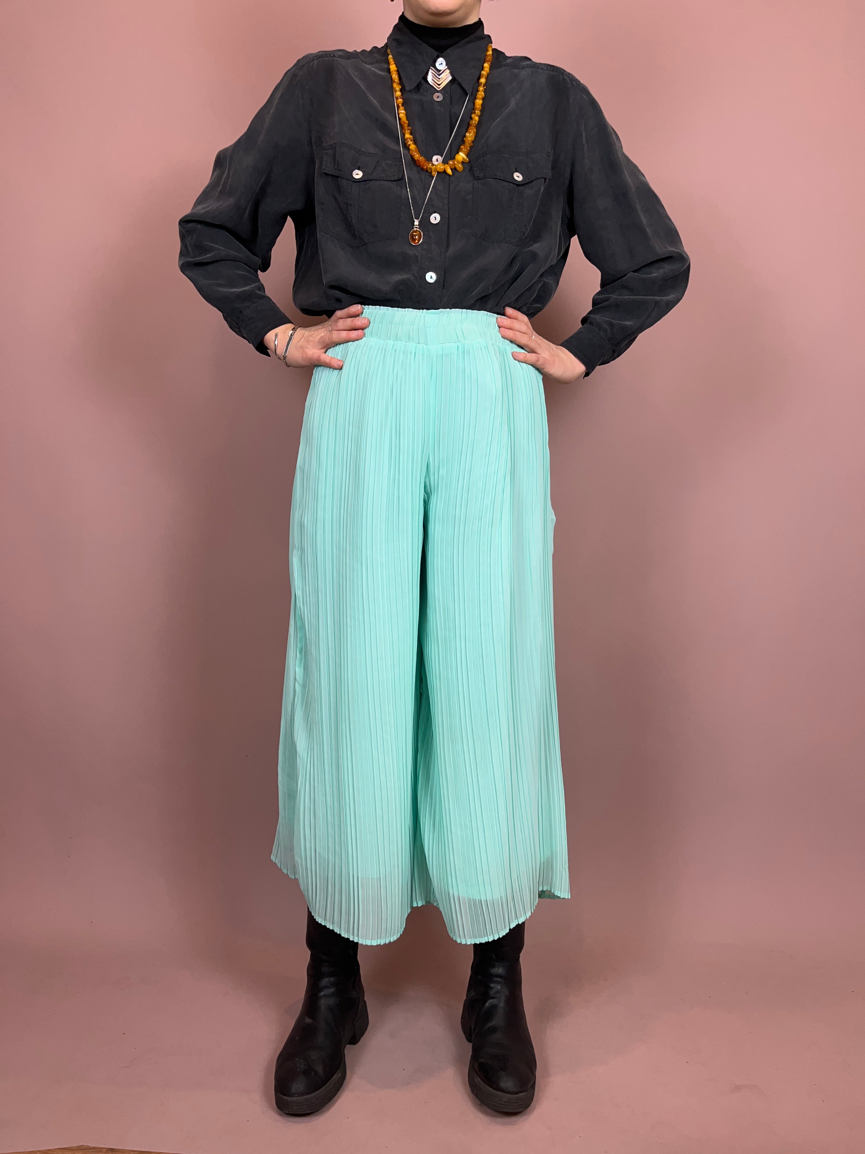 Culotte Plissiert Türkis High Waist Gr. 38