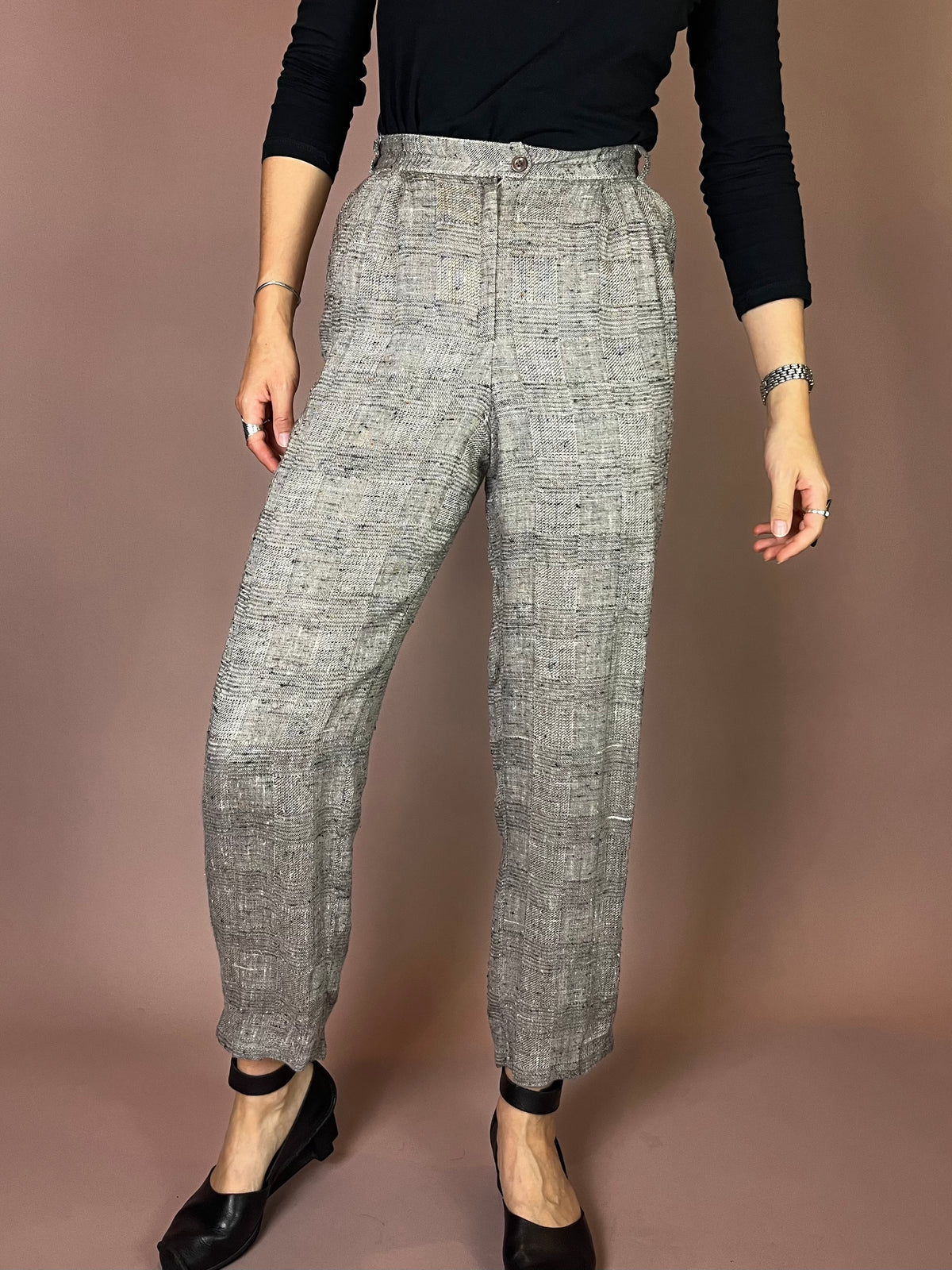 High-Waist Stoffhose mit Karo-Struktur Gr. 34