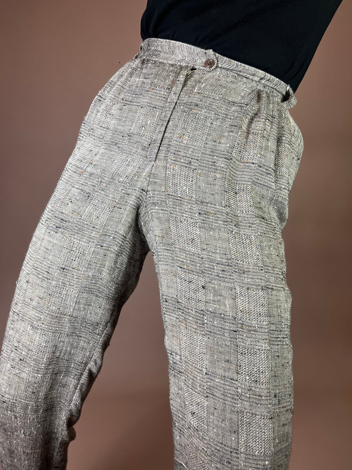 High-Waist Stoffhose mit Karo-Struktur Gr. 34