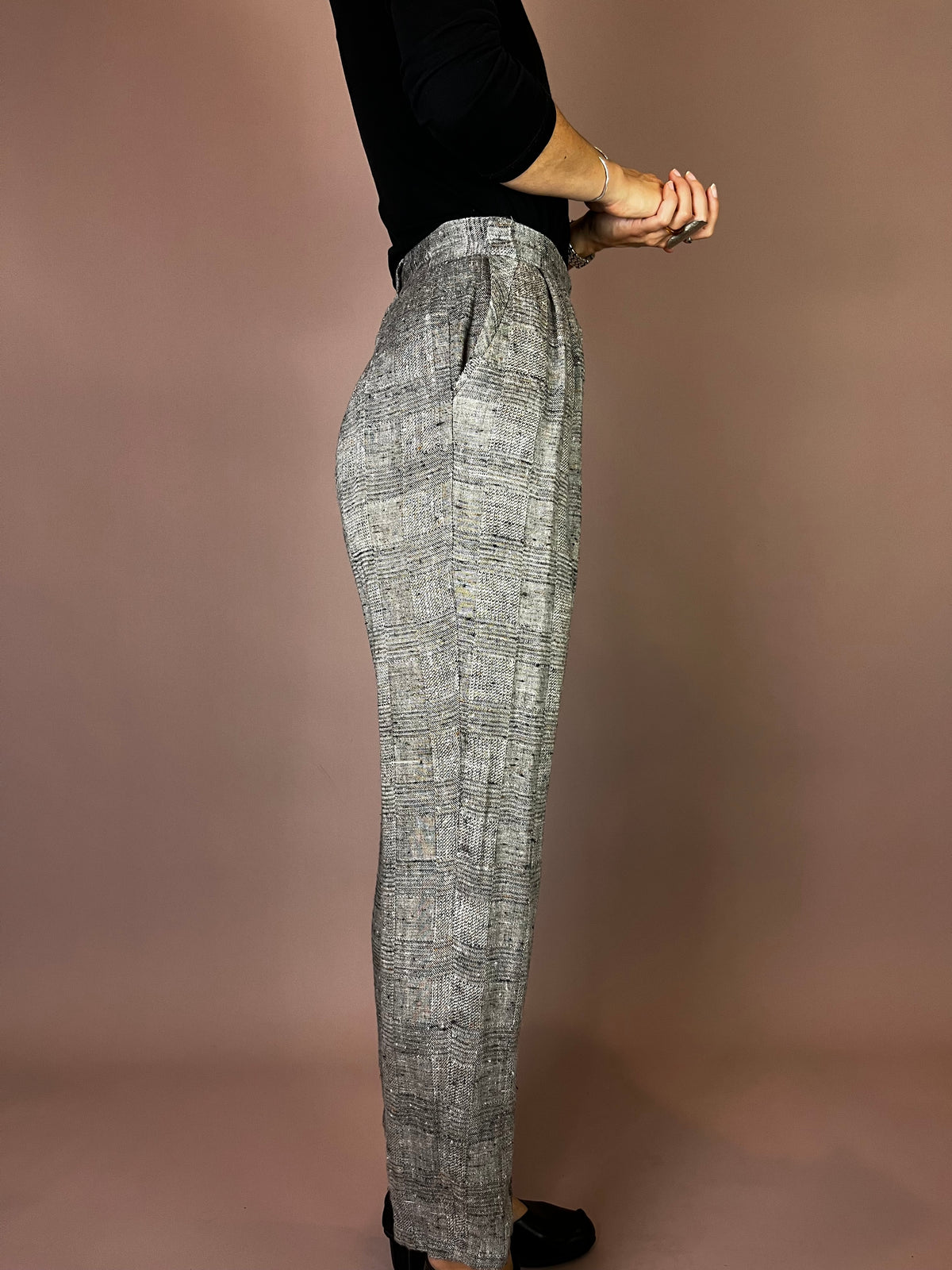 High-Waist Stoffhose mit Karo-Struktur Gr. 34