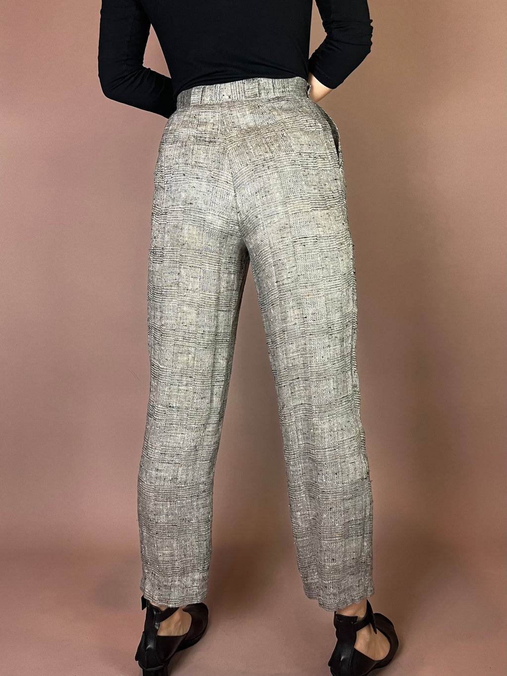 High-Waist Stoffhose mit Karo-Struktur Gr. 34