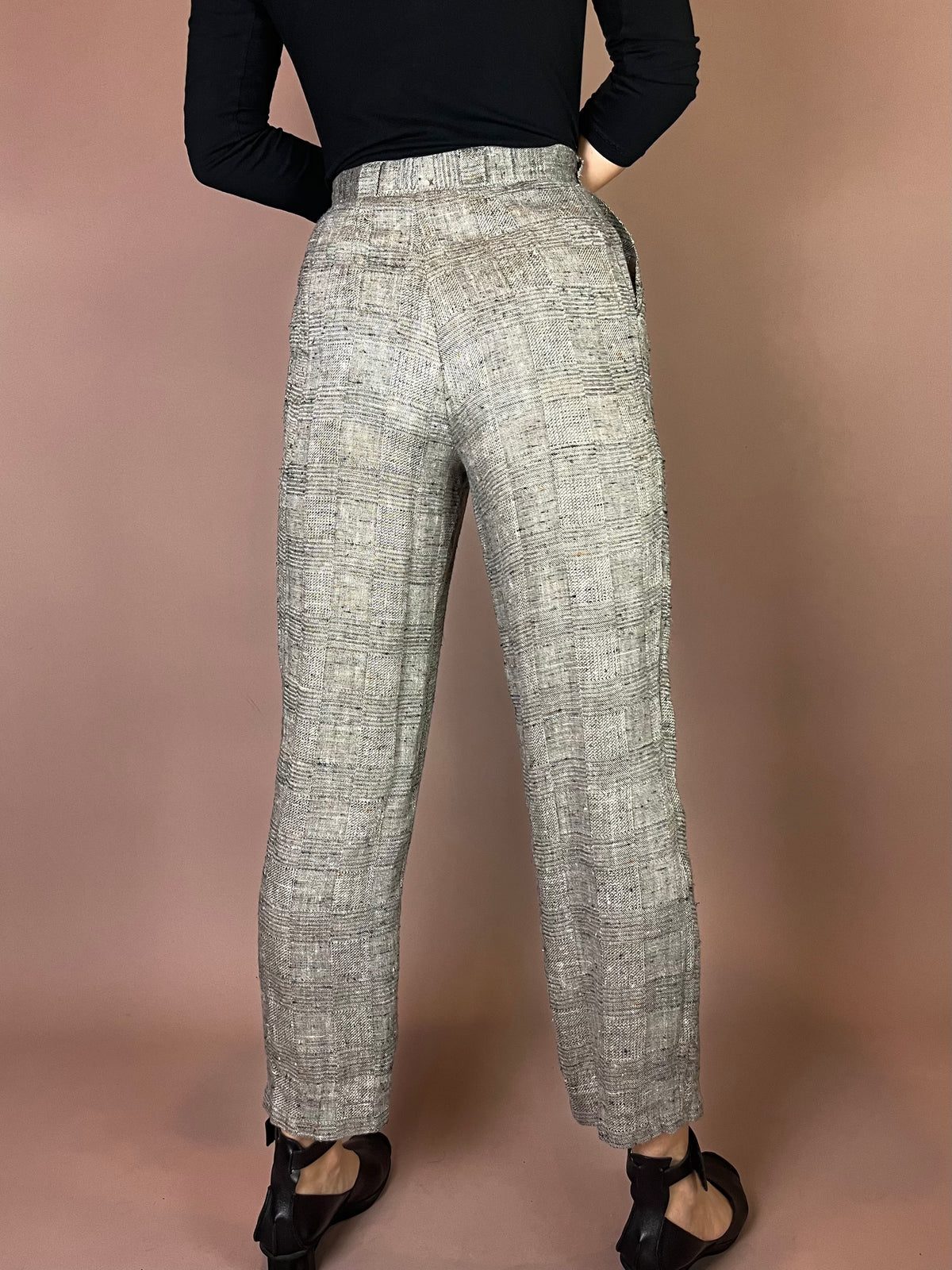 High-Waist Stoffhose mit Karo-Struktur Gr. 34