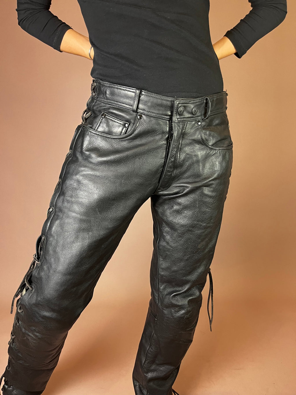 Leder-Motorradhose in Schwarz Gr. M