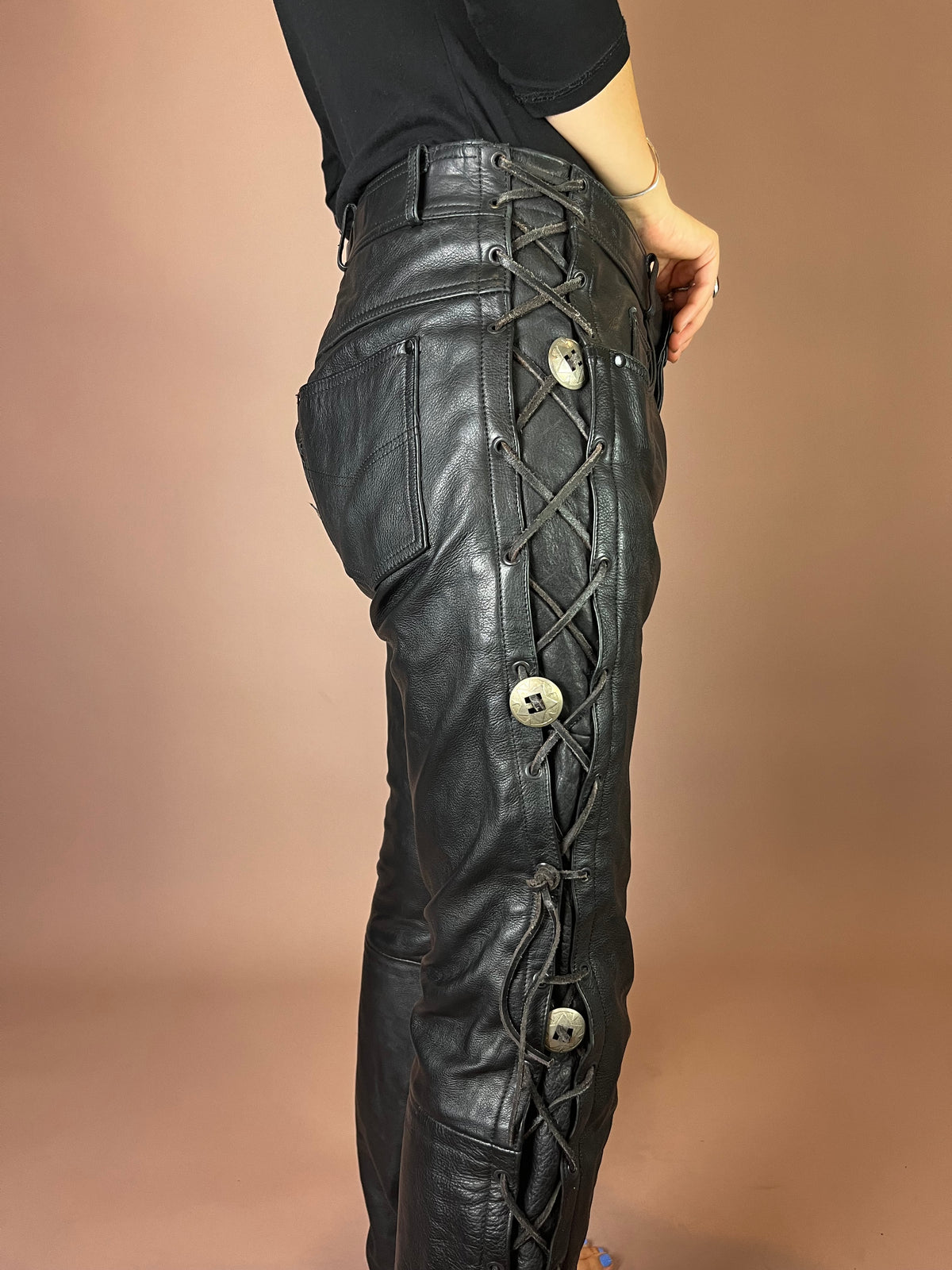 Leder-Motorradhose in Schwarz Gr. M