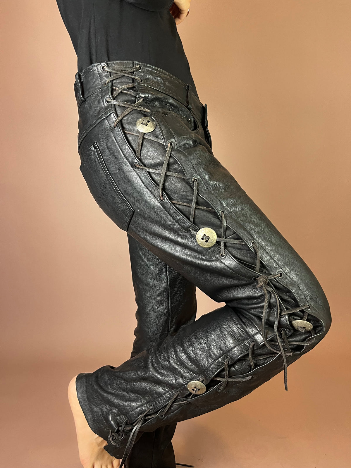 Leder-Motorradhose in Schwarz Gr. M