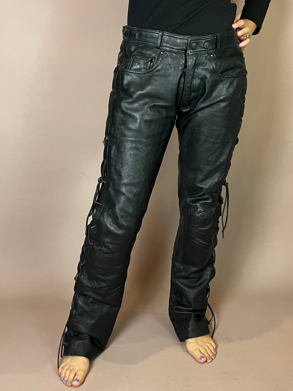 Leder-Motorradhose in Schwarz Gr. M
