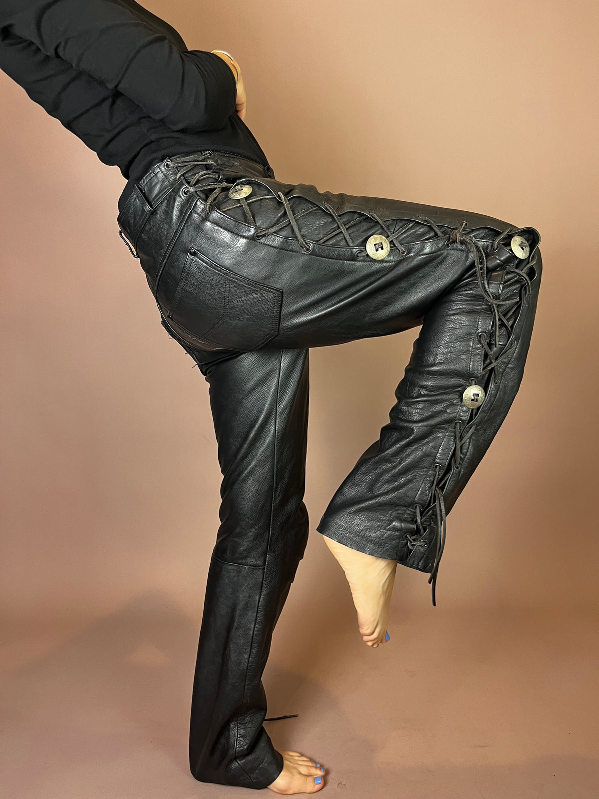 Leder-Motorradhose in Schwarz Gr. M