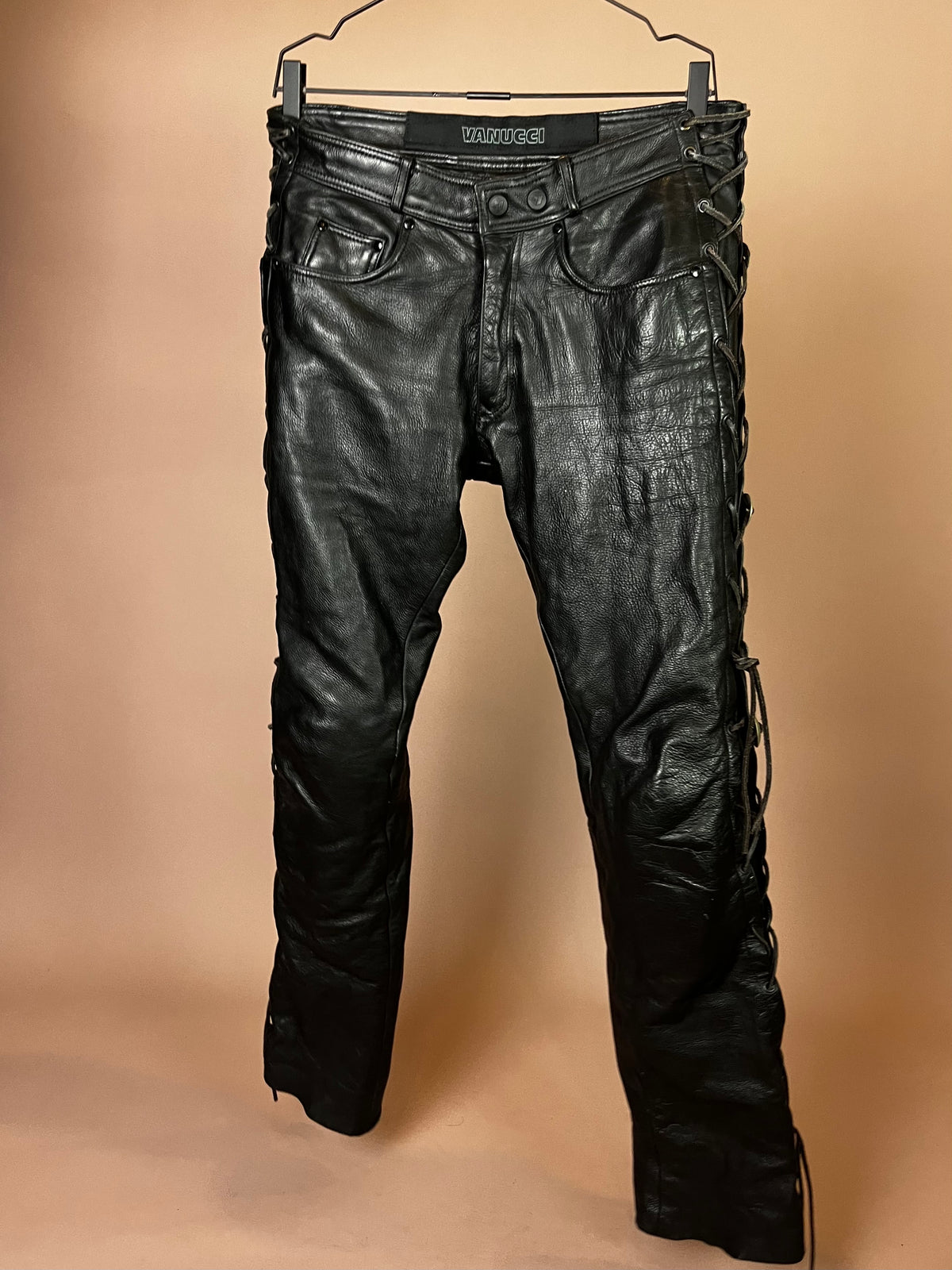 Leder-Motorradhose in Schwarz Gr. M