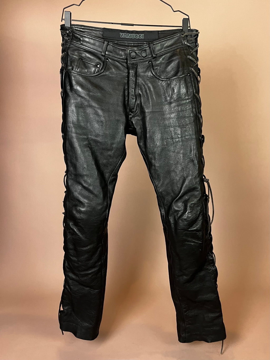 Leder-Motorradhose in Schwarz Gr. M