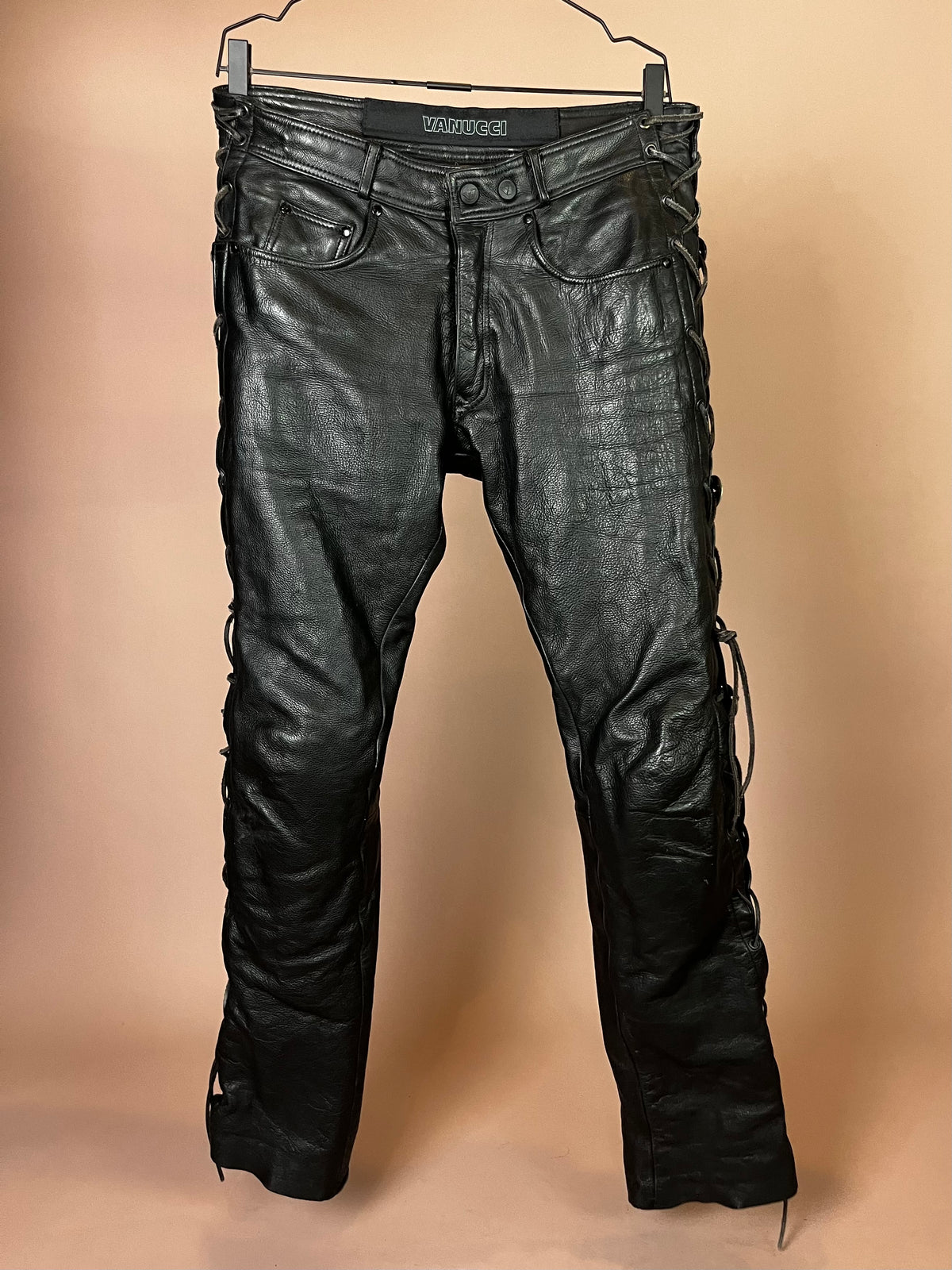 Leder-Motorradhose in Schwarz Gr. M