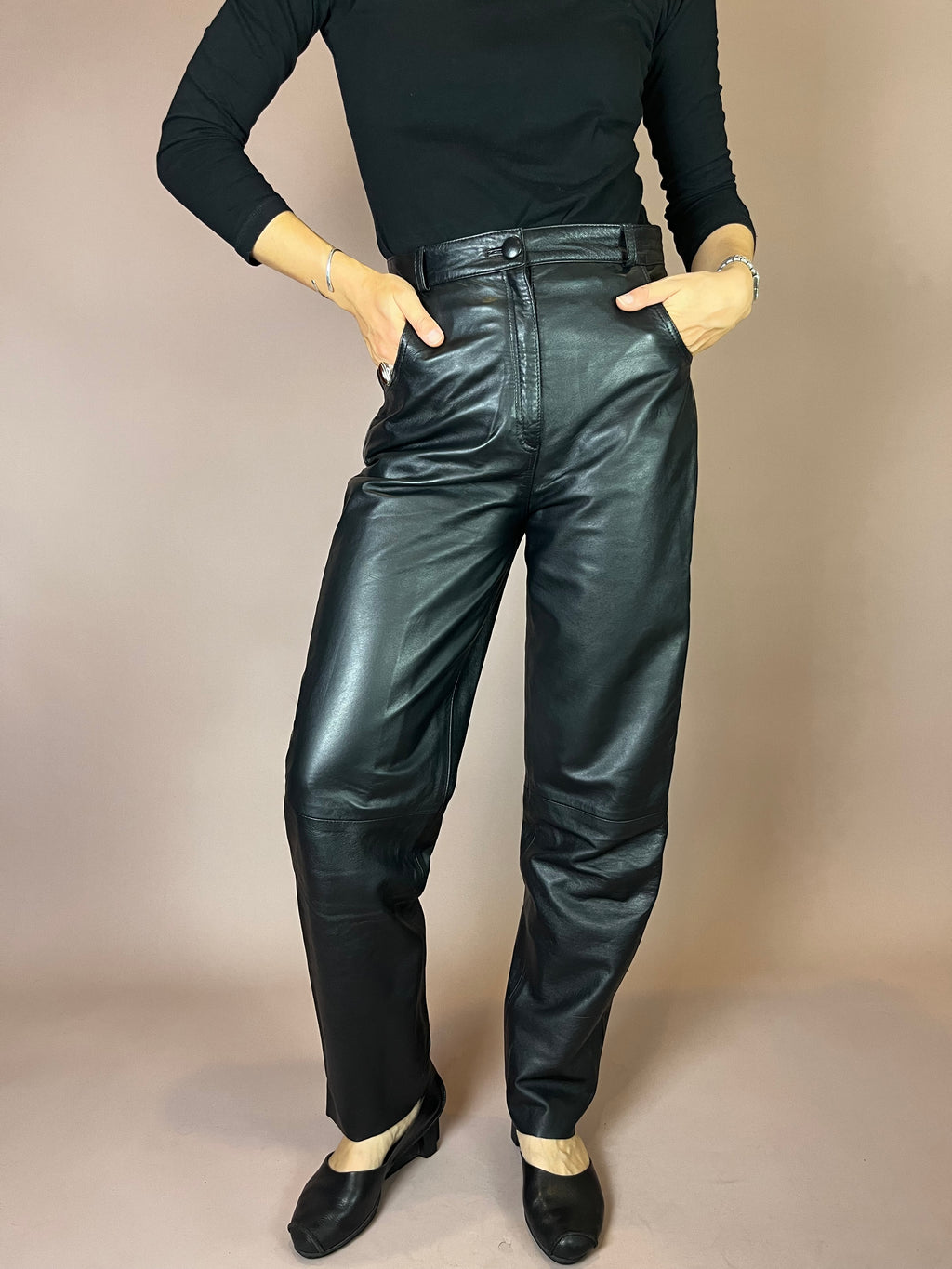 High-Waist Lederhose in Schwarz Gr. 36/38
