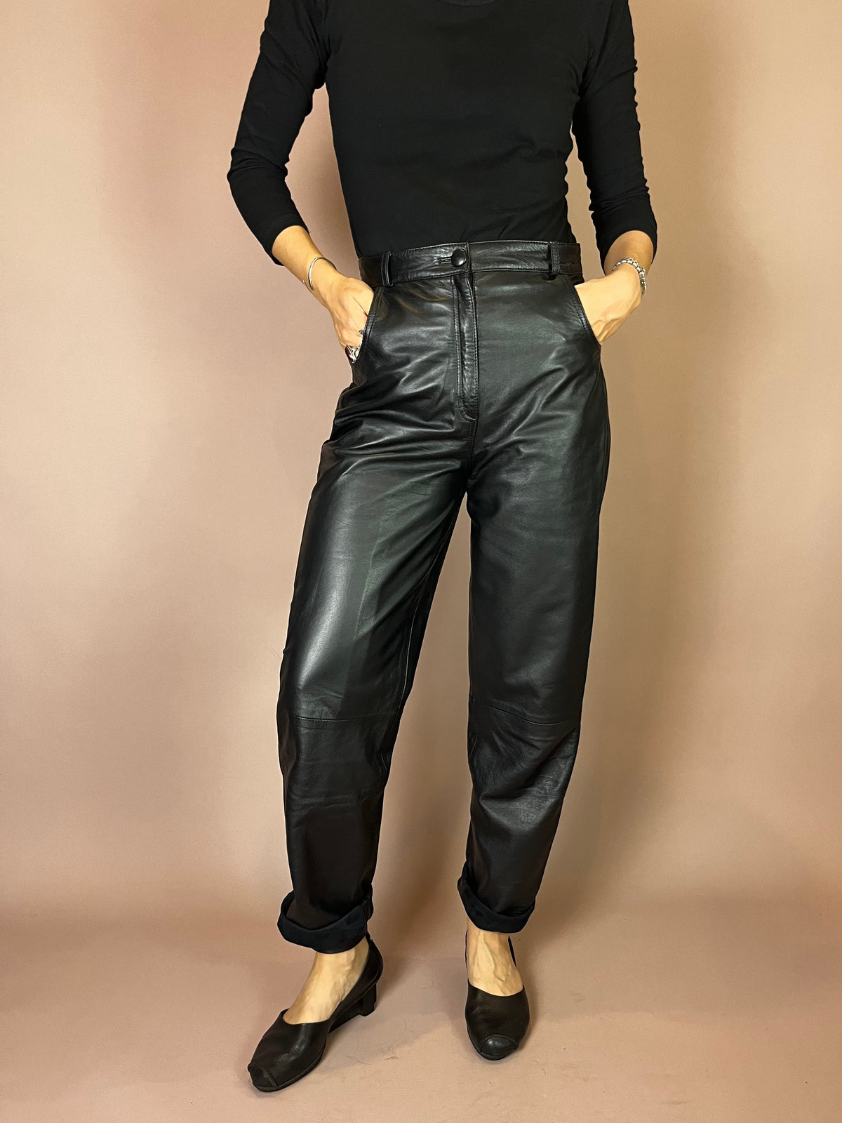 High-Waist Lederhose in Schwarz Gr. 36/38