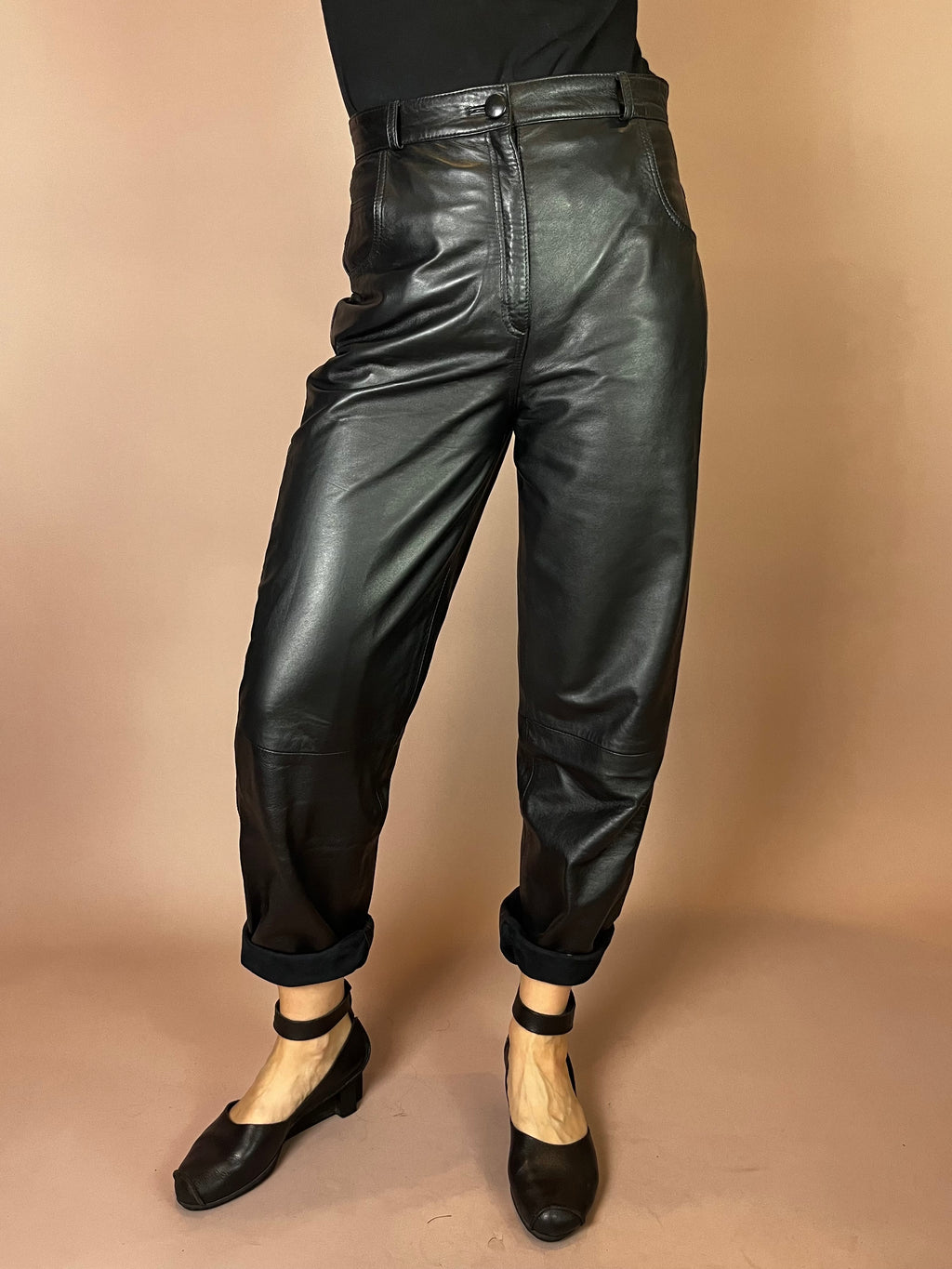 High-Waist Lederhose in Schwarz Gr. 36/38