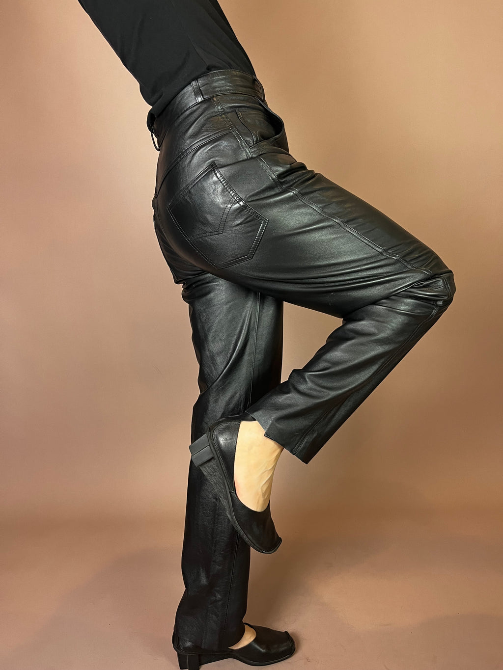 High-Waist Lederhose in Schwarz Gr. 36/38