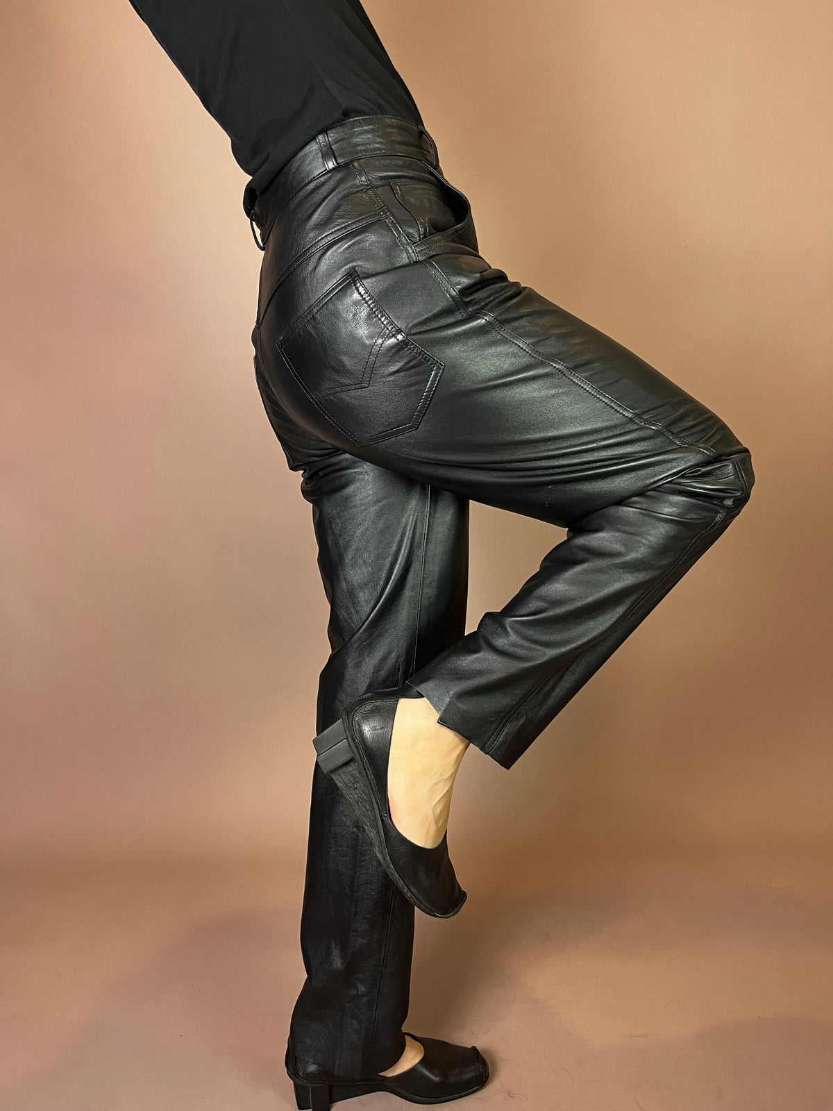 High-Waist Lederhose in Schwarz Gr. 36/38