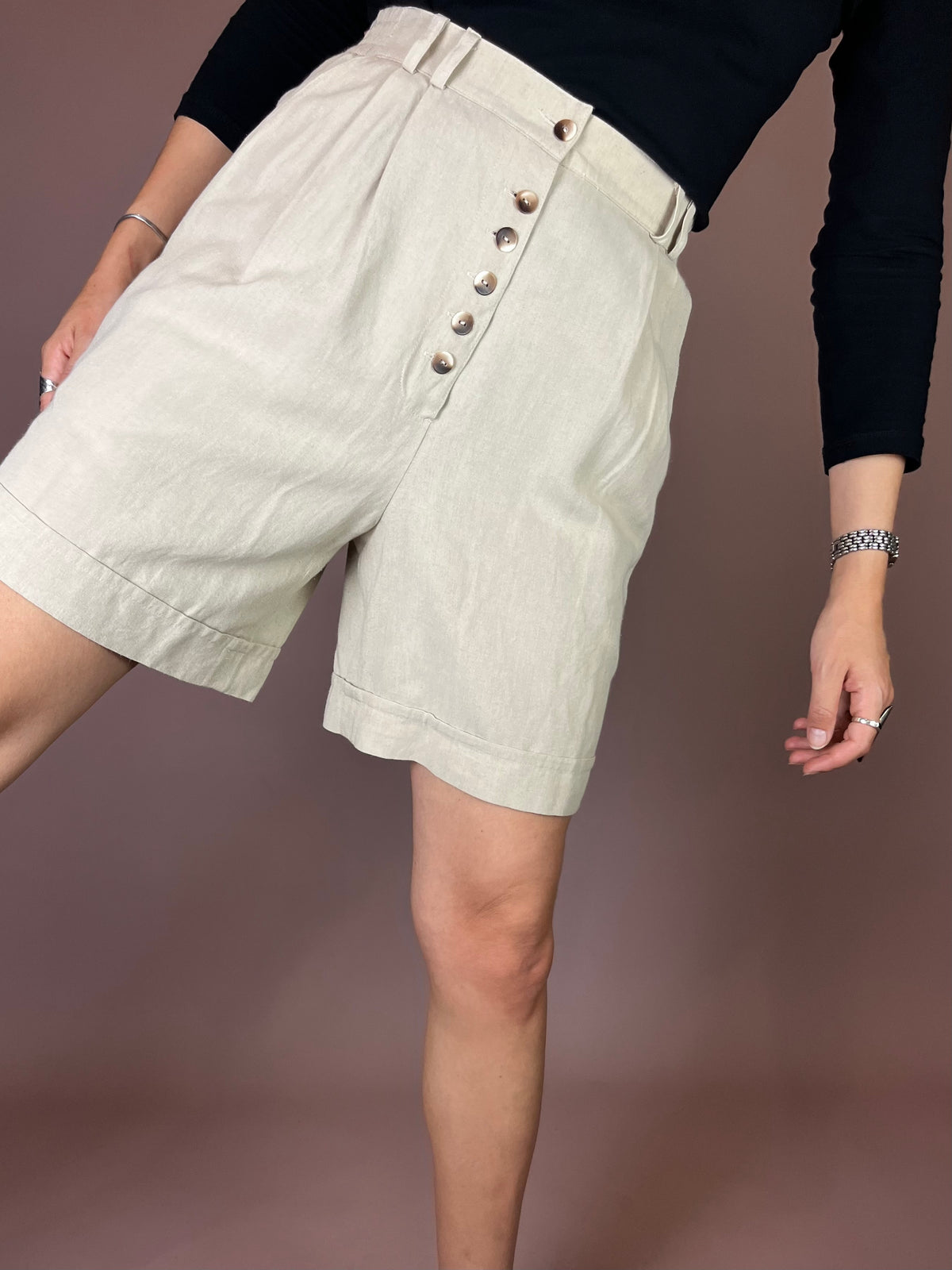 High-Waist Leinenshorts in Naturbeige Gr. 36/38
