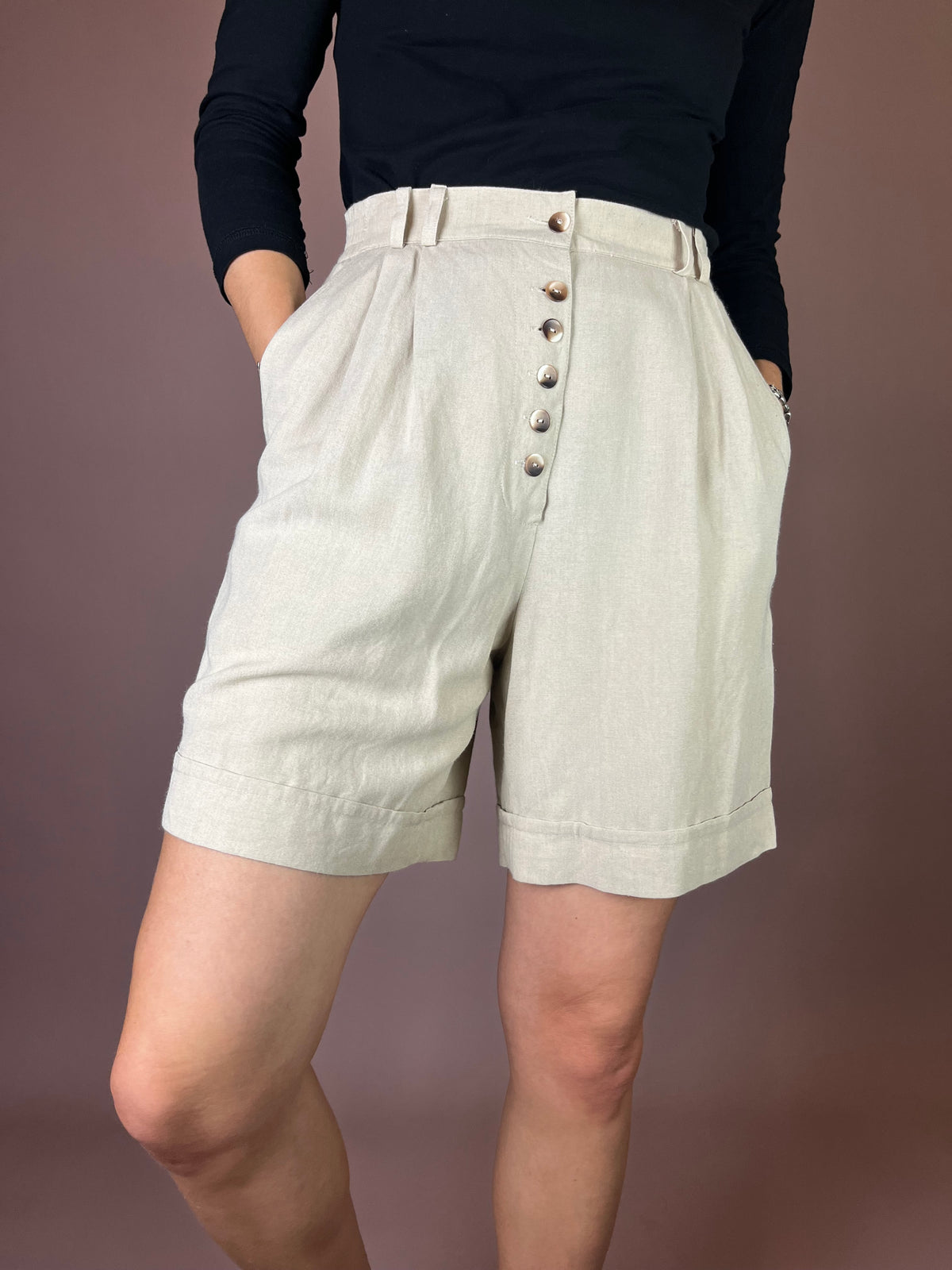 High-Waist Leinenshorts in Naturbeige Gr. 36/38