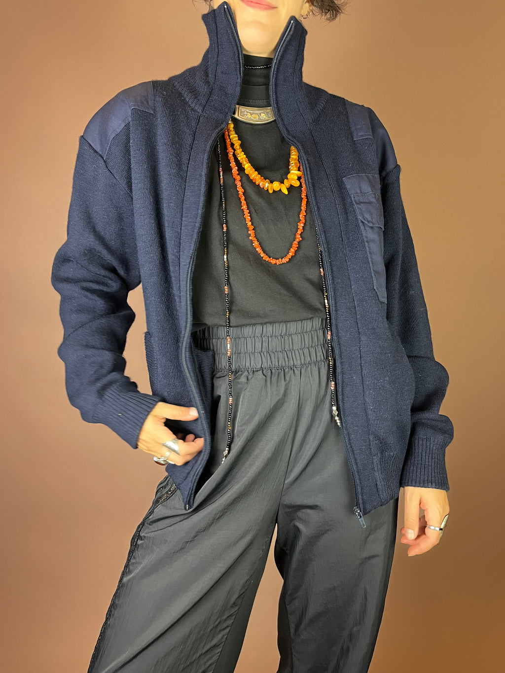 Vintage Feuerwehr Strickjacke Hamburg in Navy aus Wolle Gr. S