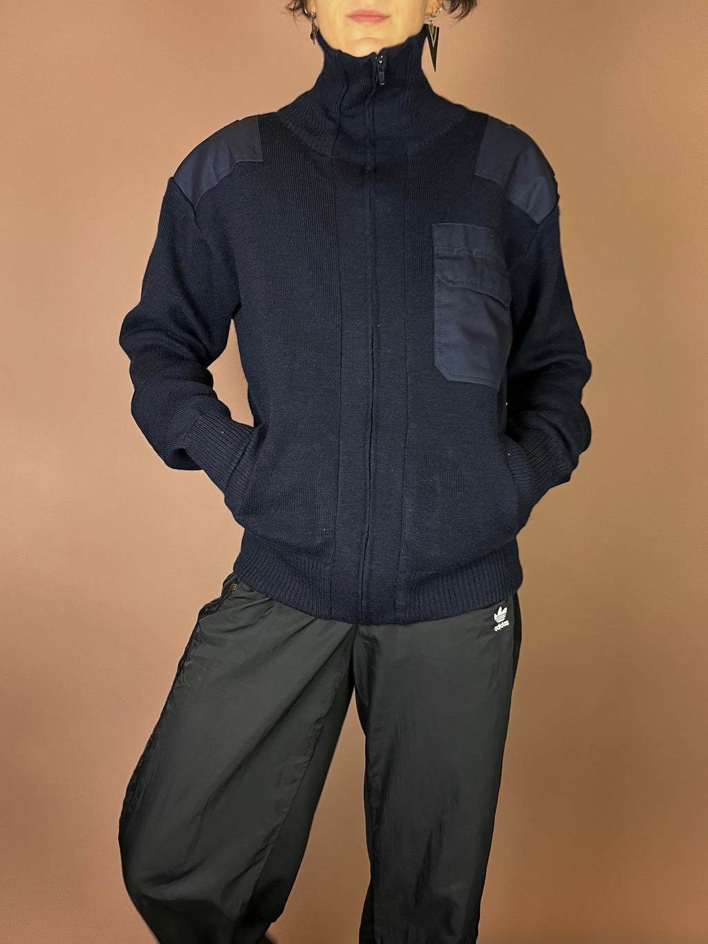 Vintage Feuerwehr Strickjacke Hamburg in Navy aus Wolle Gr. S