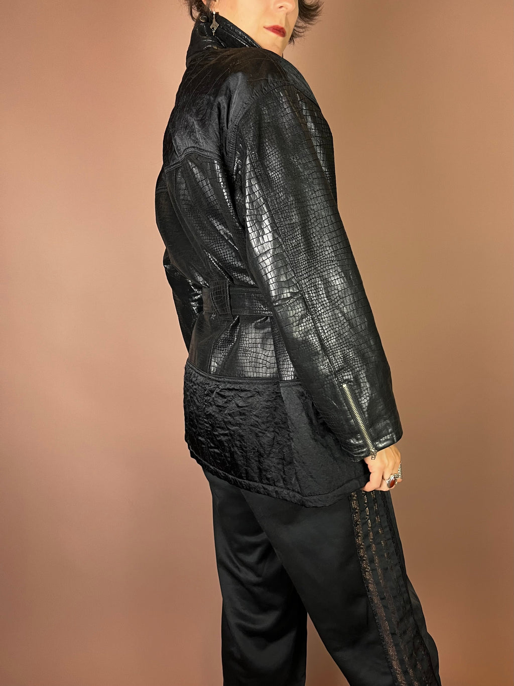 Lederjacke in Kroko Optik mit Gürtel Gr. 40