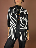 Zip Hemd mit grafischem Tulpen Print in Schwarz Weiß Gr. 40