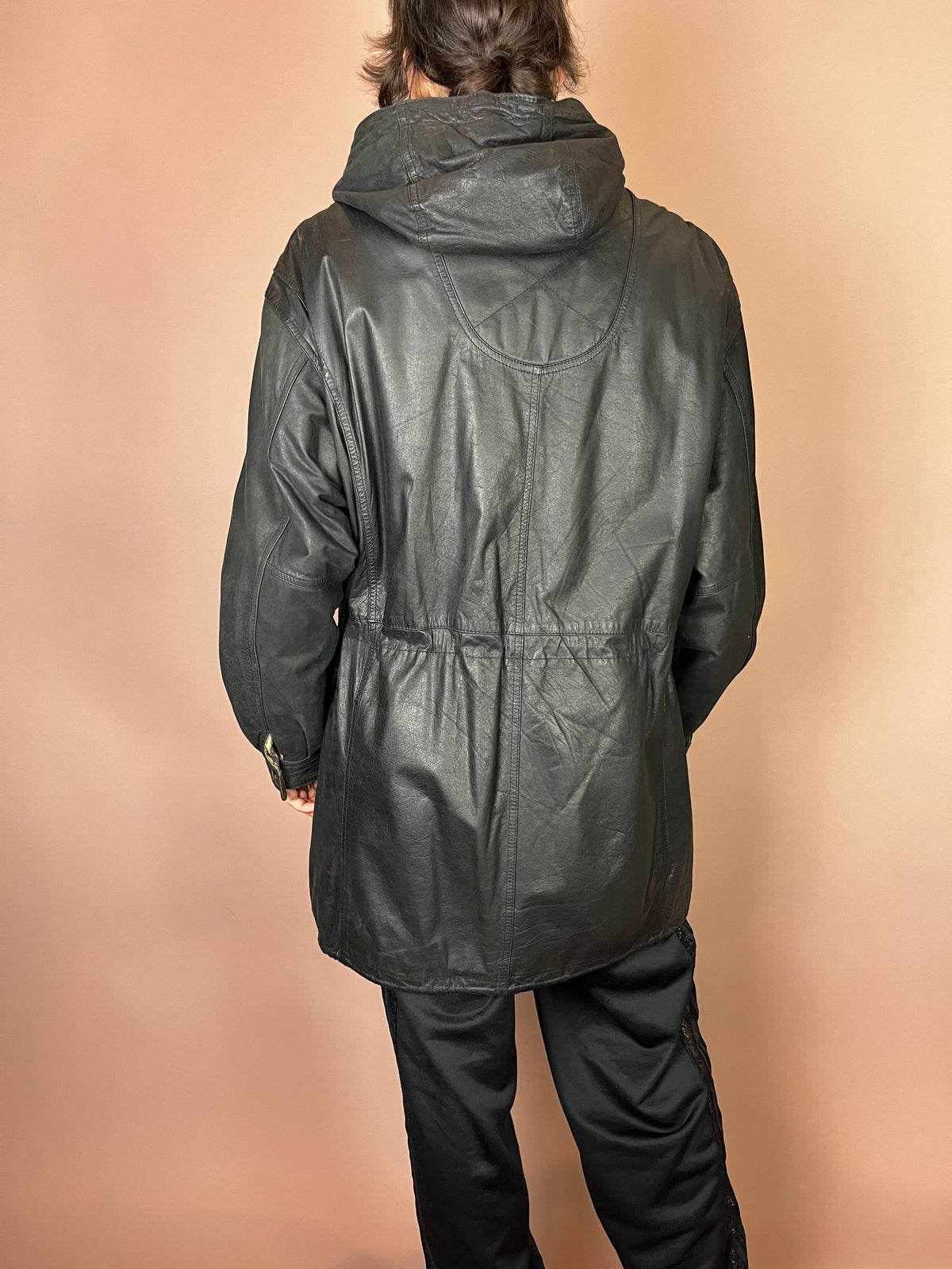 Herren Lederjacke mit abnehmbarer Kapuze in Schwarz Gr. L