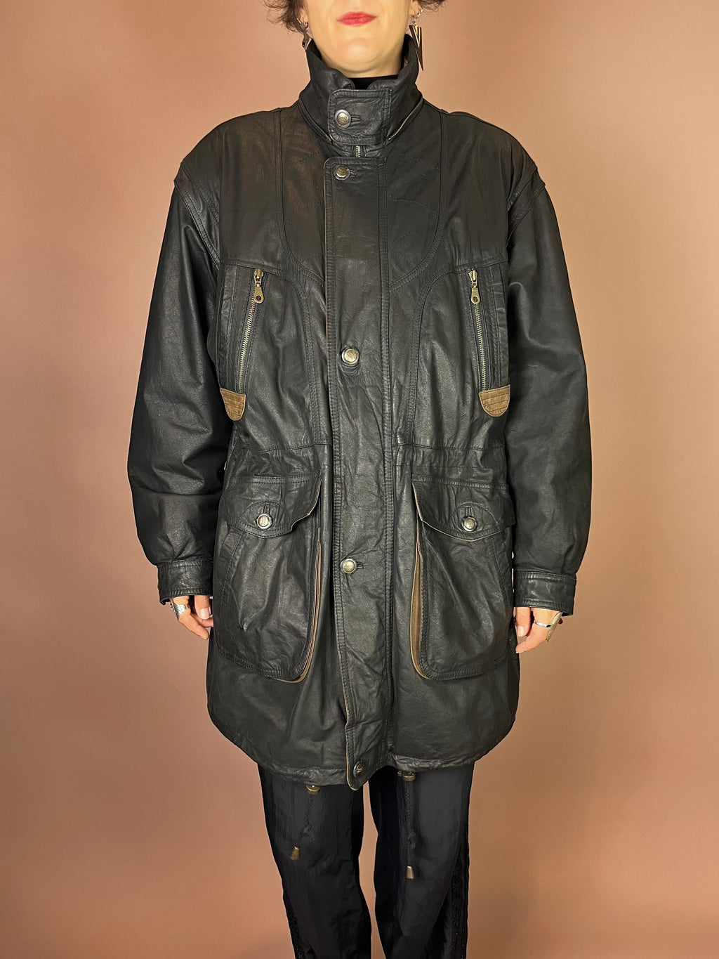 Herren Lederjacke mit abnehmbarer Kapuze in Schwarz Gr. L