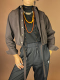 Upcycling Cropped Hemd in Schokobraun mit Tunnelzug Gr. 34-38
