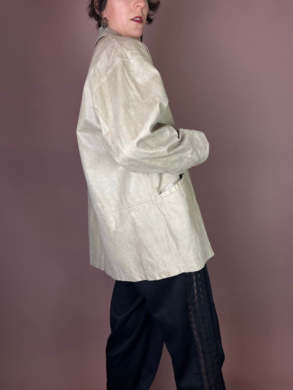 Vanilla Snake Lederjacke in Creme Oversized Gr. 38/40