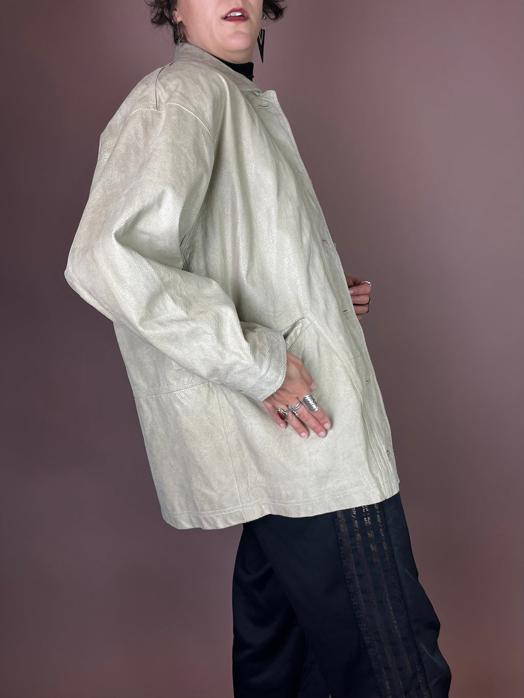 Vanilla Snake Lederjacke in Creme Oversized Gr. 38/40