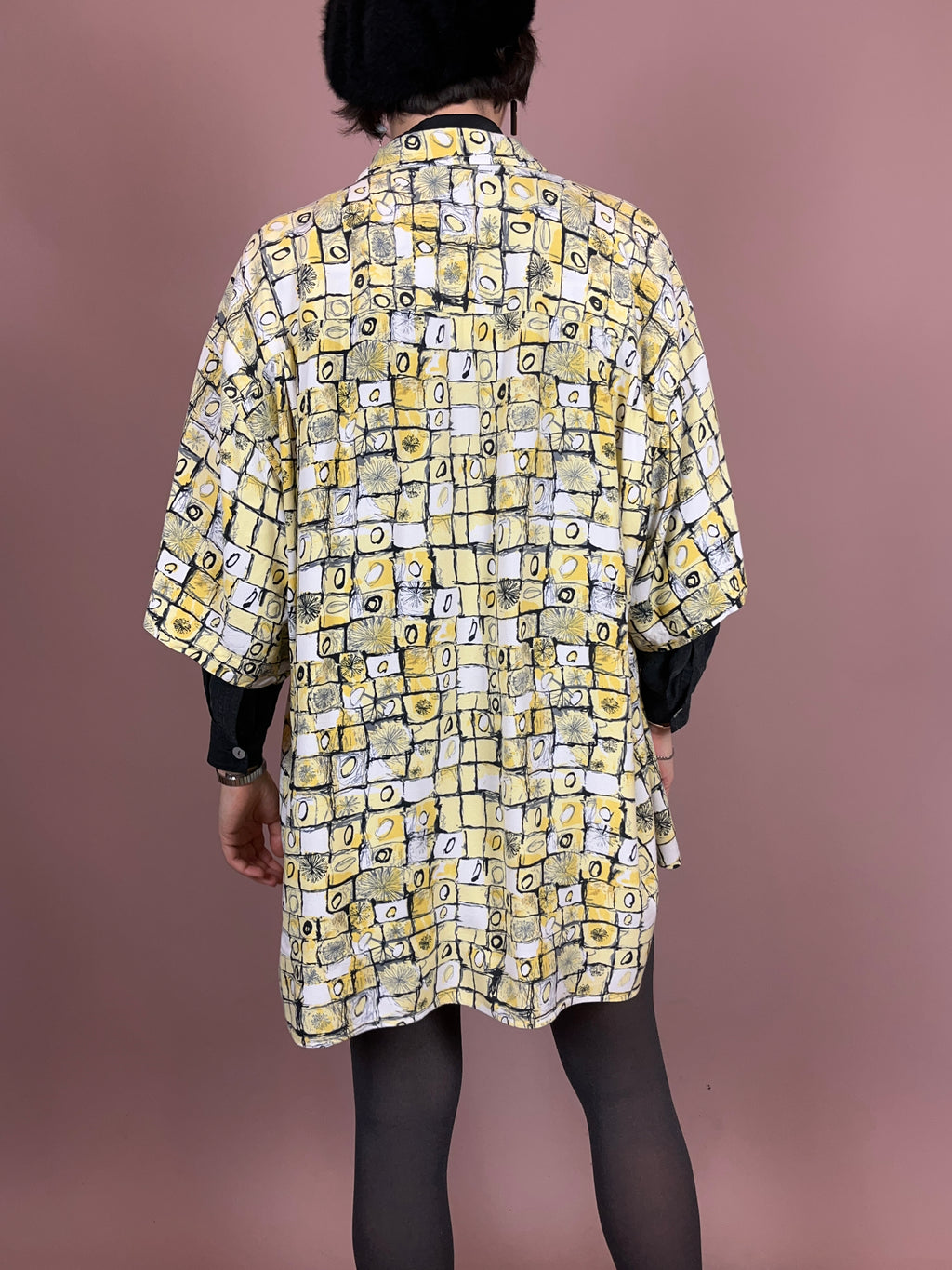 Hemd Karo Weiß Hellgelb Blumen Gr. XL