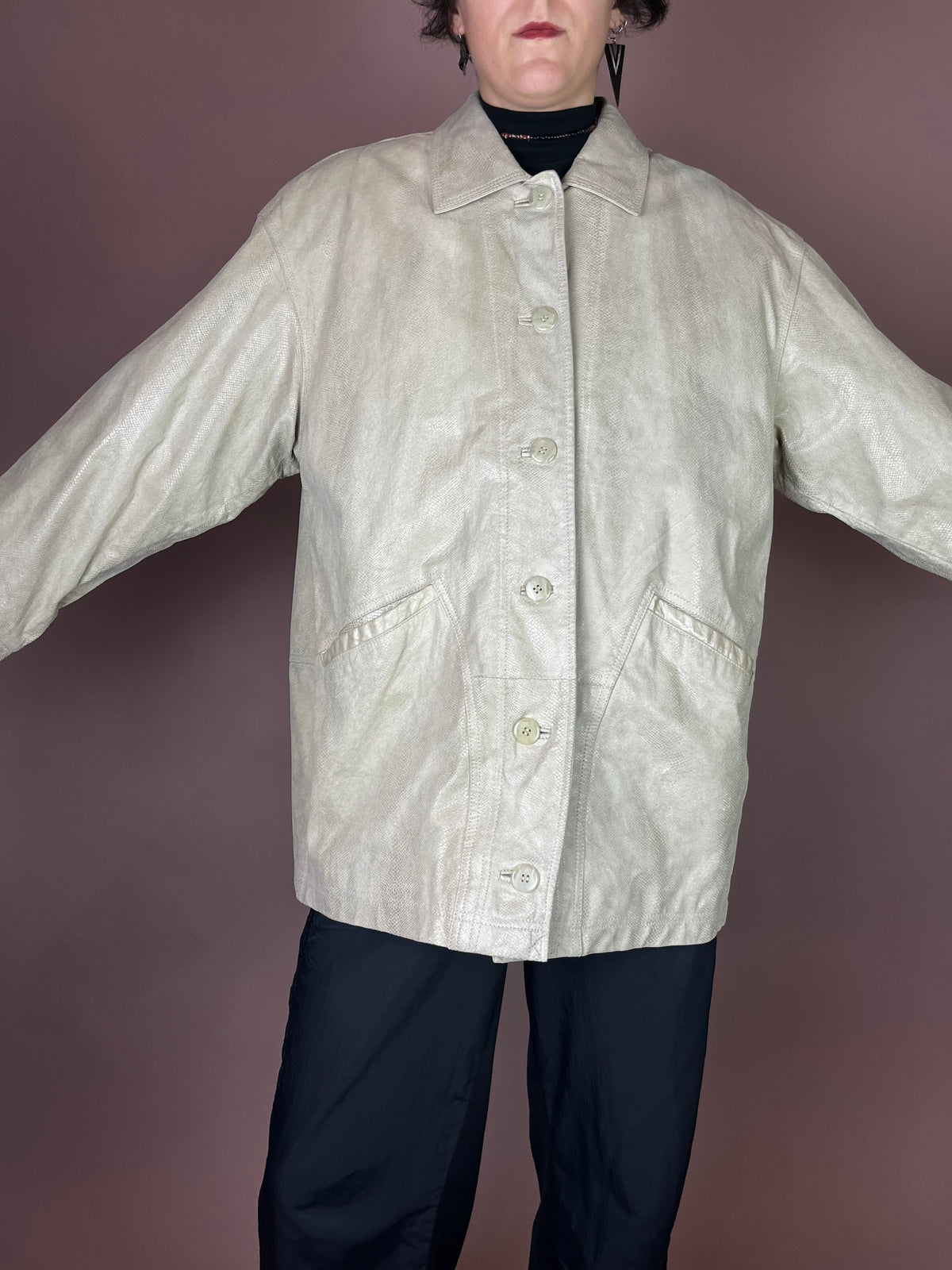Vanilla Snake Lederjacke in Creme Oversized Gr. 38/40