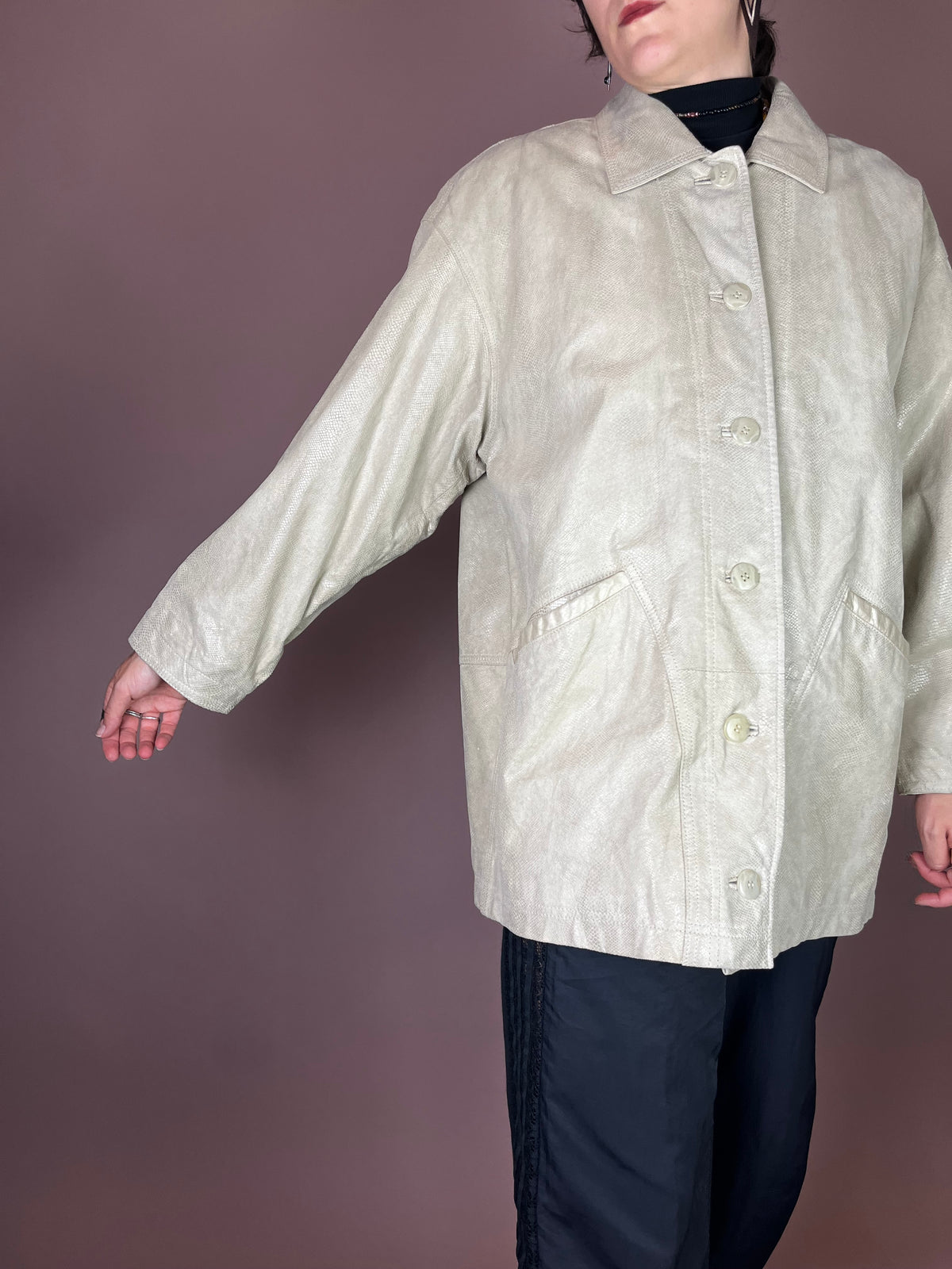 Vanilla Snake Lederjacke in Creme Oversized Gr. 38/40