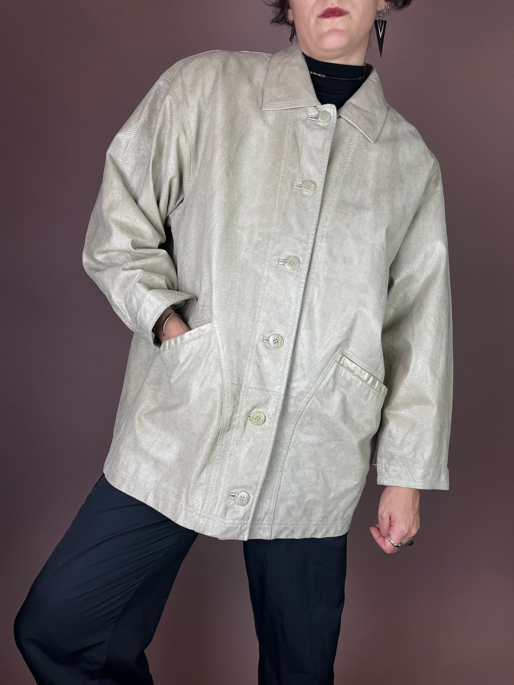 Vanilla Snake Lederjacke in Creme Oversized Gr. 38/40