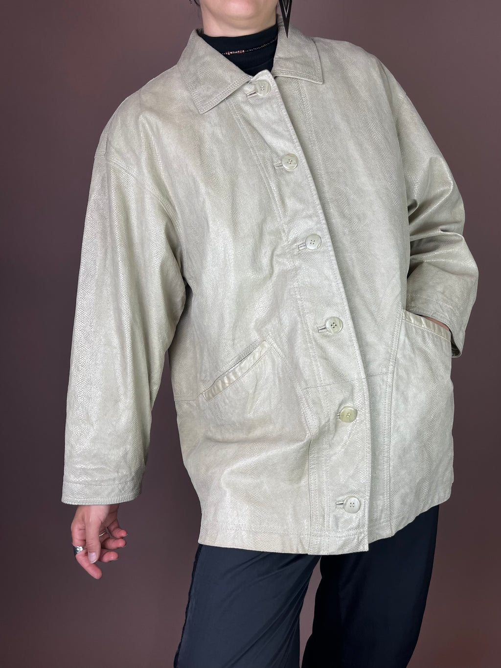 Vanilla Snake Lederjacke in Creme Oversized Gr. 38/40